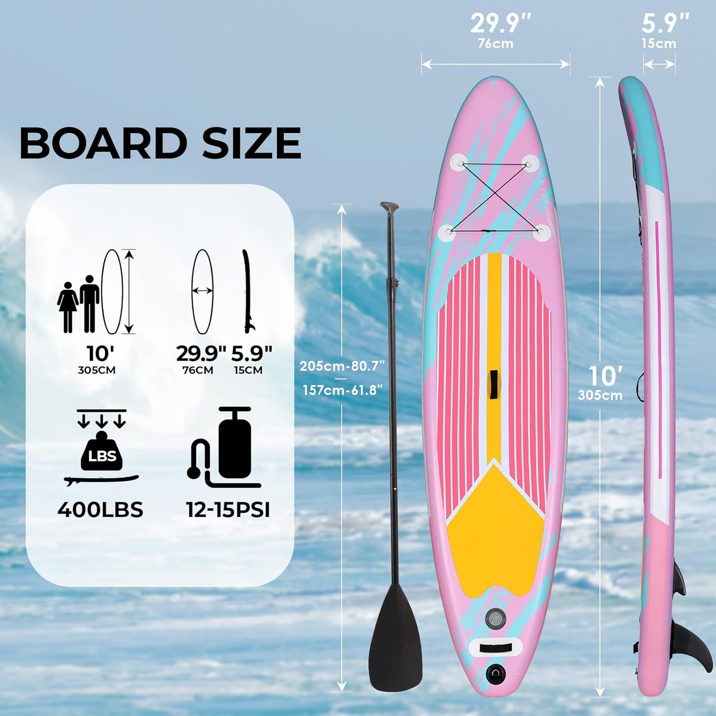 LAZY BUDDY Inflatable Paddle Boards, 10FT Stand Up Paddle Board Surfboard with Paddle, Pump, Bag and Fin