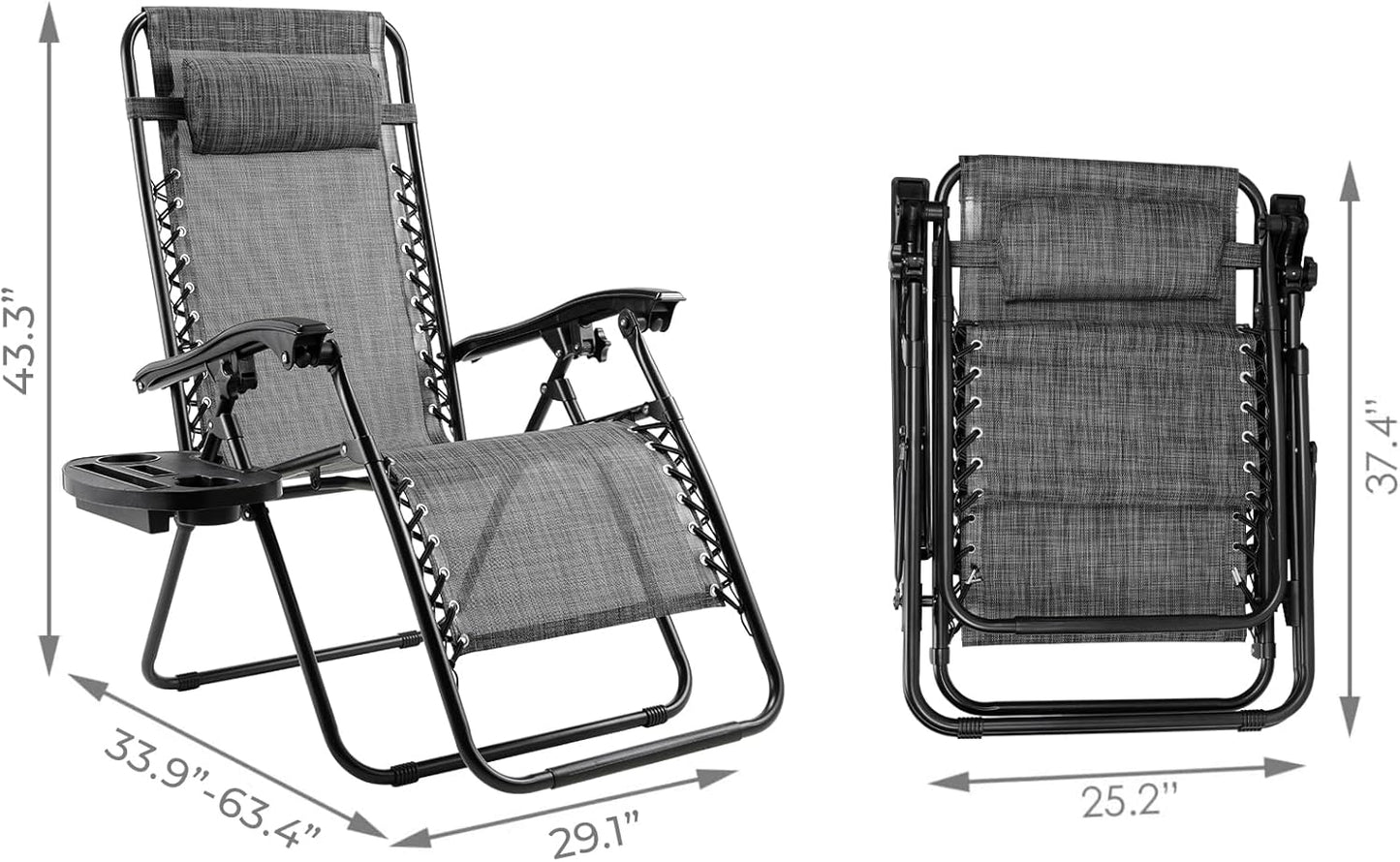 LAZY BUDDY Zero Gravity Chair Set of 2, Outdoor Folding Lounge with Detachable Headrest & Holder Tray, Adjustable Textilene Lawn Reclining, No Assembly Required, for Patio, Backyard, Garden, 330LBS