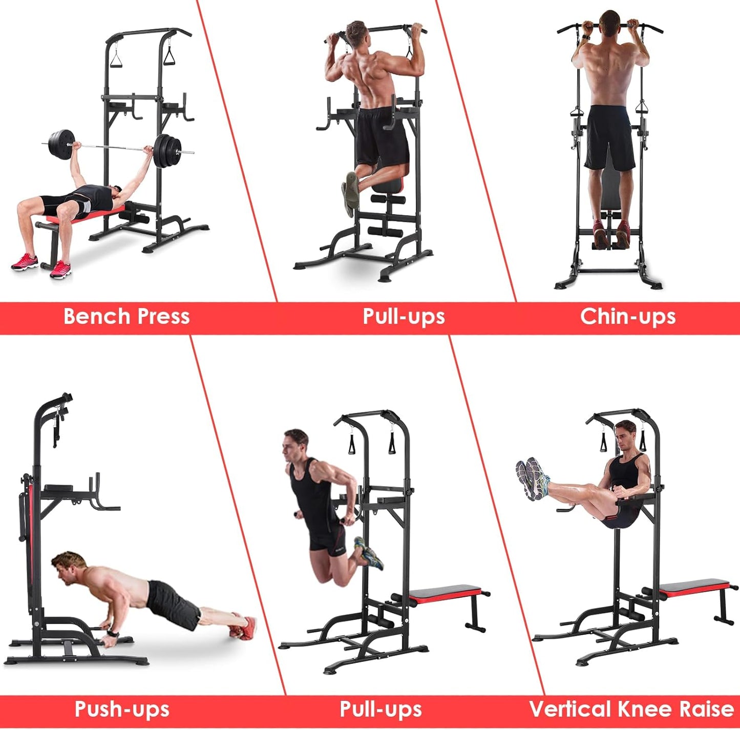 GARTIO Heavy Duty Power Tower Pull Up Bar Dip Station W/ Sit up Bench Home Gym Strength Training Adjustable Height - 400 lbs
