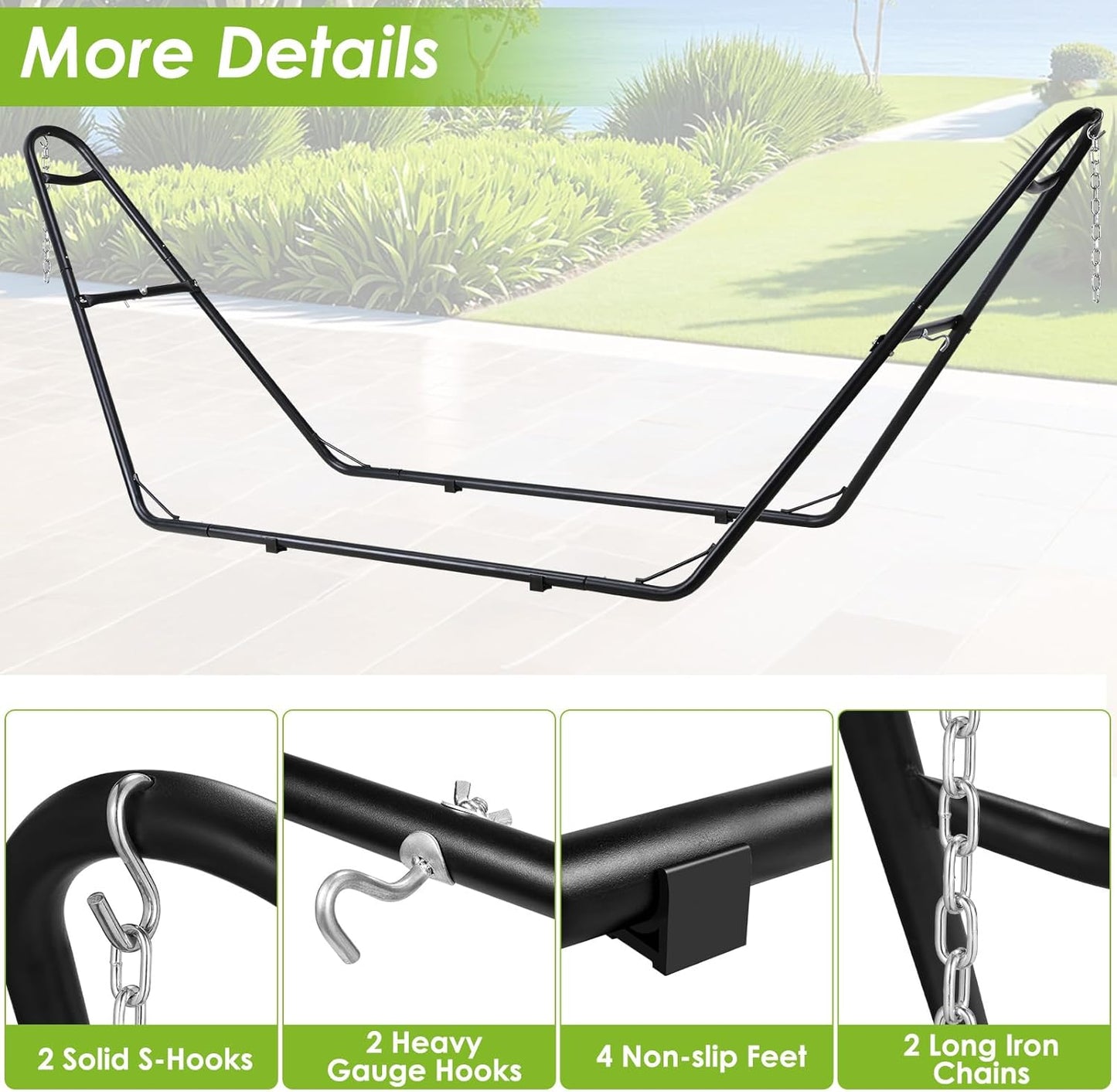 LAZY BUDDY Universal Hammock Stand for Outside, 550 LBS Capacity, Heavy Duty Double Steel Hammock Stand Only, Easy Assembly, Fits 9-14Ft Hammocks, Holding 2-3 People