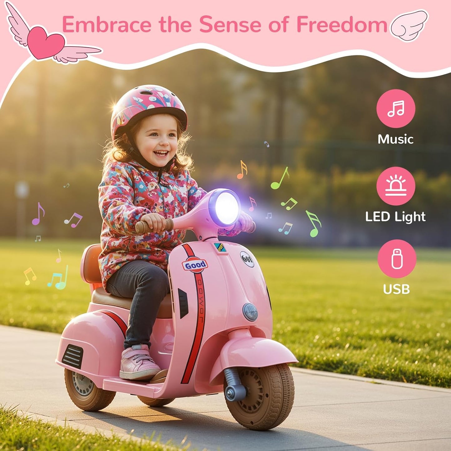LAZY BUDDY Kids Ride On Motorcycle, 6V Battery Powered Electric Motorcycle with Light, Forward & Backward, Gift Toy for Toddlers 2+