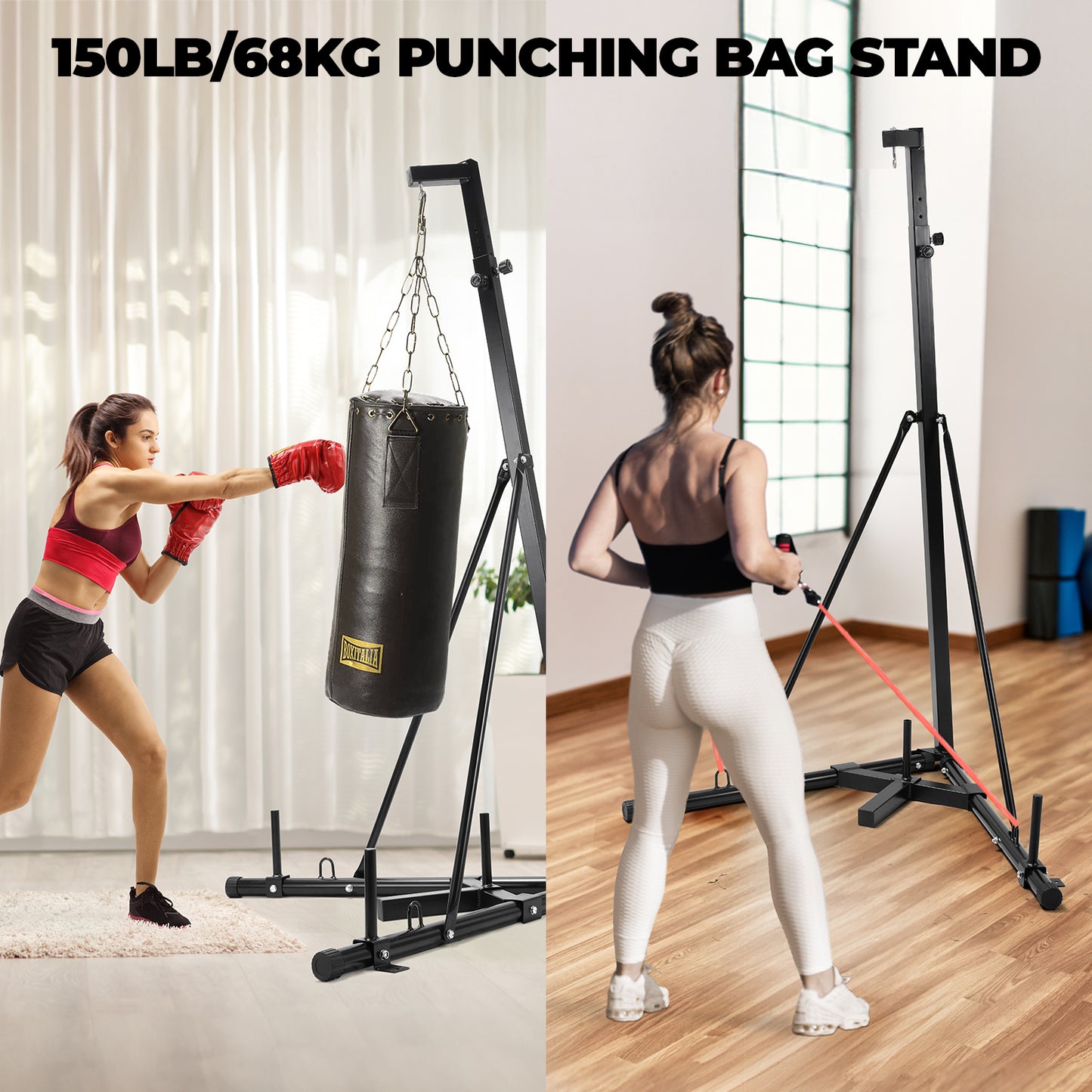 LAZY BUDDY Heavy Bag Stand, Height Adjustable Punching Bag Stand Holds Up to 150 lbs for Home Gym Fitness (without Boxing Bag)