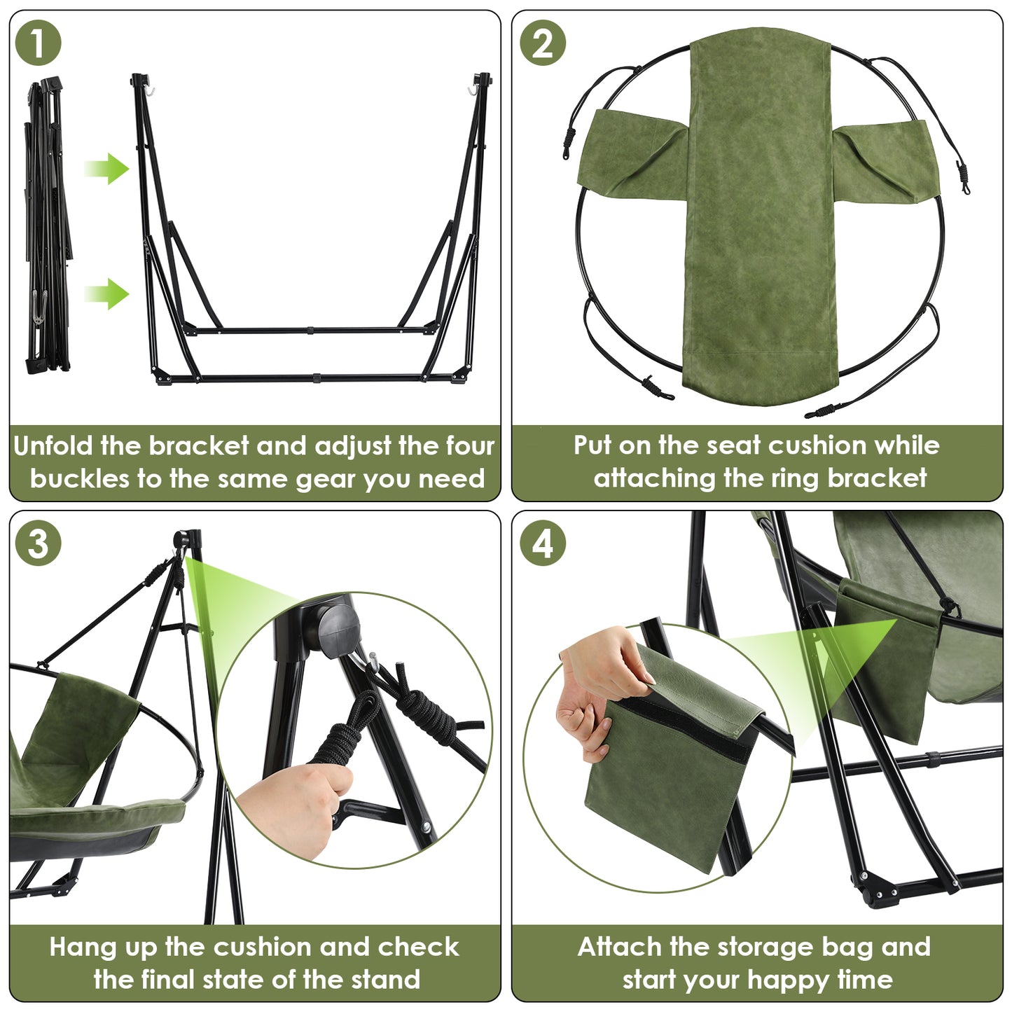 LAZY BUDDY 3 in 1 Hammock Stand, Outdoor Collapsible Swing Chair, w/Portable Foldable Heavy-Duty Steel Stand Holds up to 350 lbs, Carrying Bag, Thick Durable PU Easy Set Up for Porch,Patio,Garden,Camping