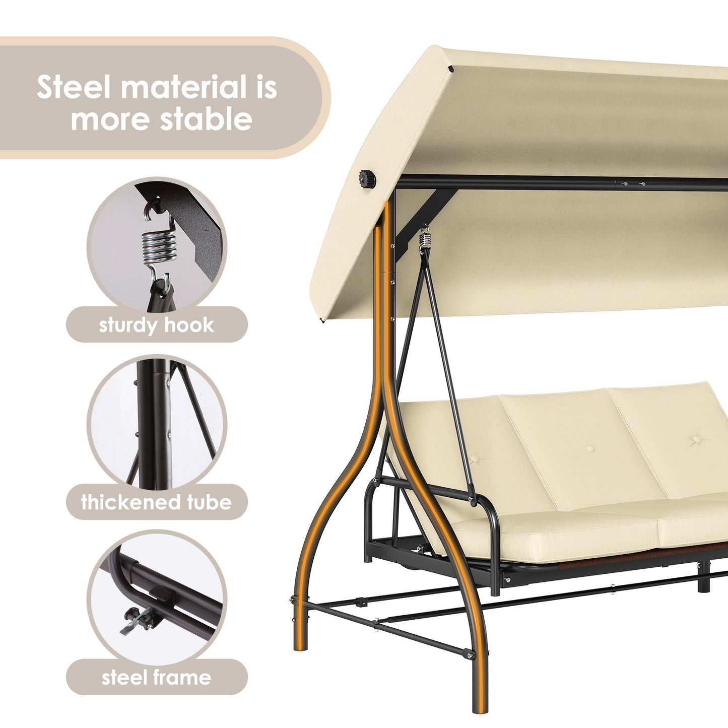 LAZY BUDDY Patio Swing Chair 3-Seat Converting Swing Glider Hammock for Garden, Backyard, Black, Burgundy