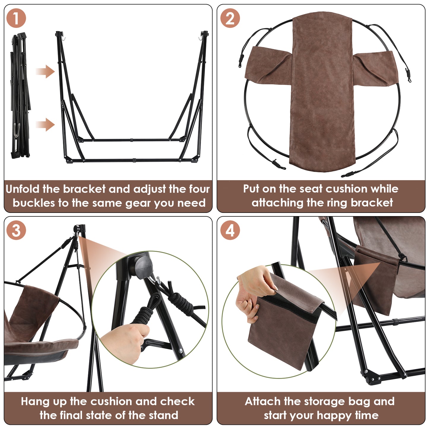 LAZY BUDDY 3 in 1 Hammock Stand, Outdoor Collapsible Swing Chair, w/Portable Foldable Heavy-Duty Steel Stand Holds up to 350 lbs, Carrying Bag, Thick Durable PU Easy Set Up for Porch,Patio,Garden,Camping
