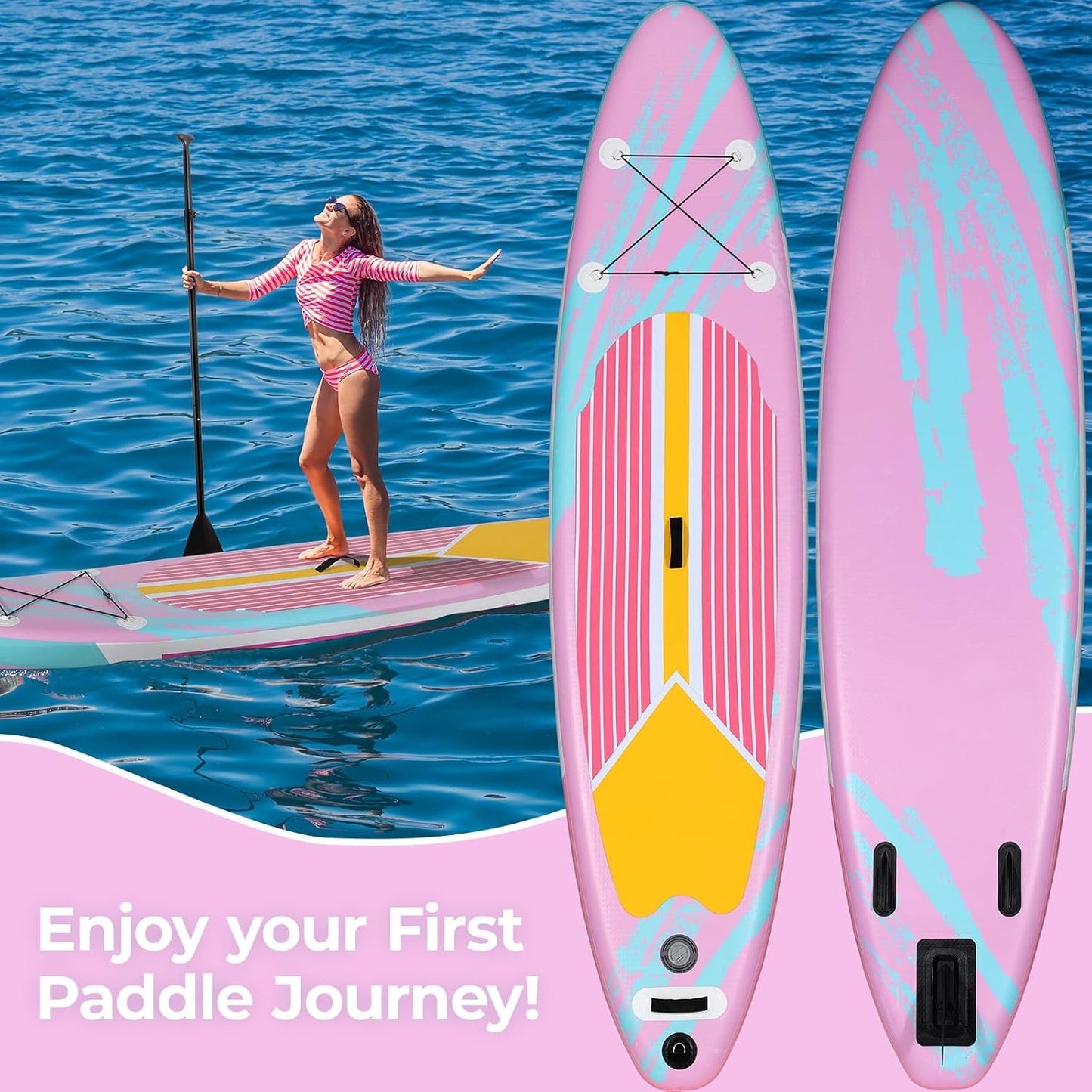 LAZY BUDDY Inflatable Paddle Boards, 10FT Stand Up Paddle Board Surfboard with Paddle, Pump, Bag and Fin