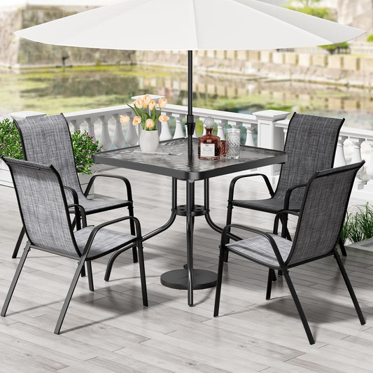 LAZY BUDDY 5-Piece Patio Dining Set, All Weather Outdoor Table with 4 Stackable Chairs for Garden Backyard Deck
