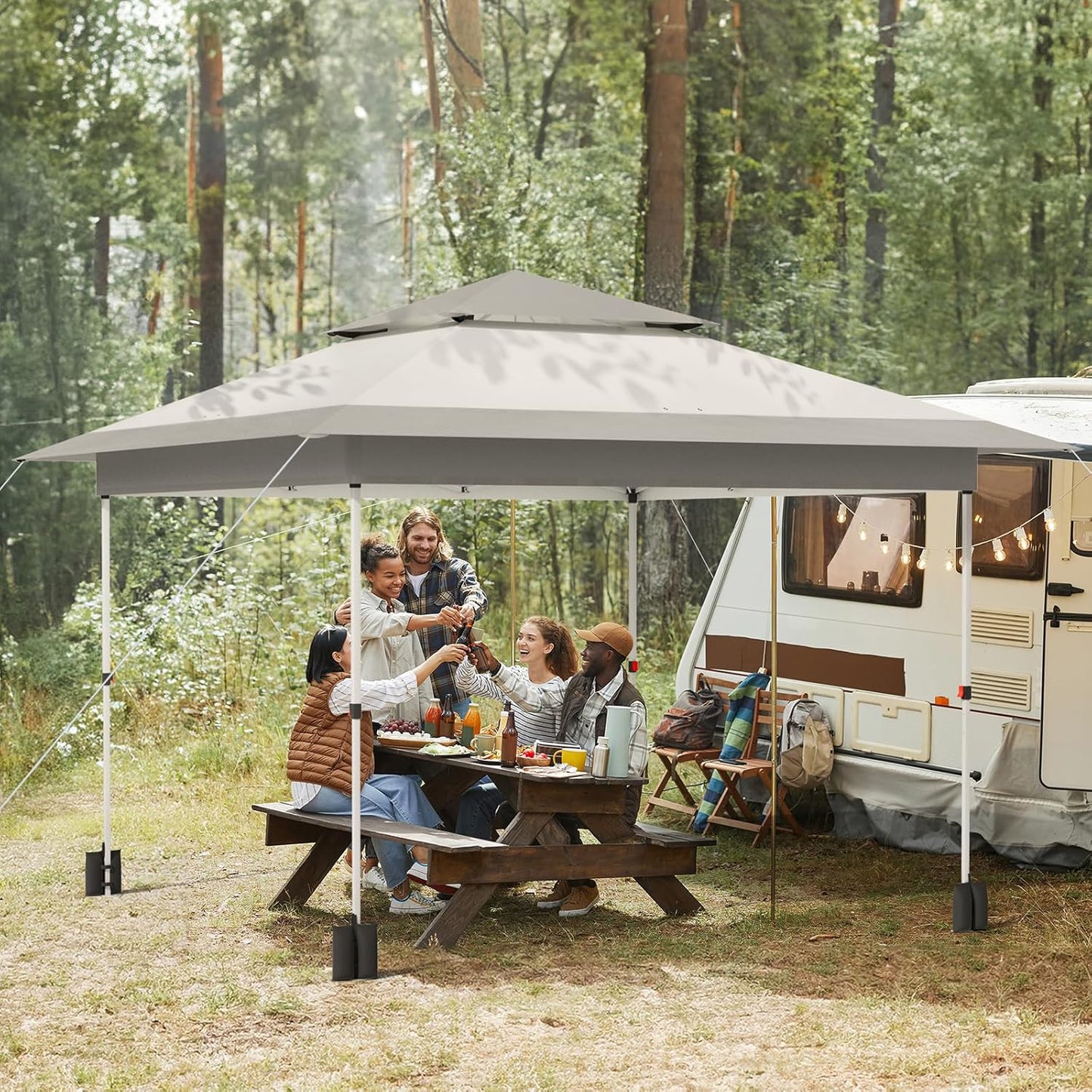 LAZY BUDDY 13'x13' Pop Up Canopy Tent with 1-Person Set up, Camping Instant Durable Shelter, Outdoor Gazebo Beach Shade with Wheeled Bag, 4 Sand Bags