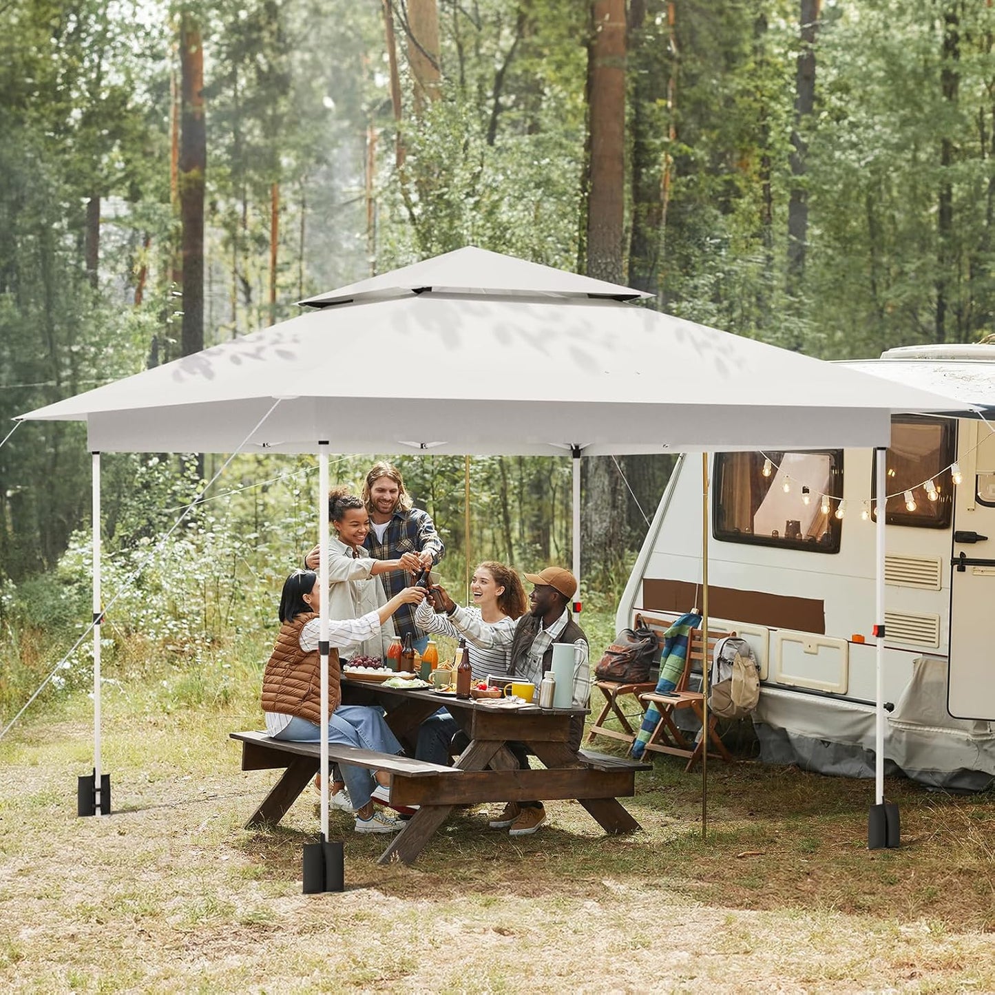 LAZY BUDDY 13'x13' Pop Up Canopy Tent with 1-Person Set up, Camping Instant Durable Shelter, Outdoor Gazebo Beach Shade with Wheeled Bag, 4 Sand Bags