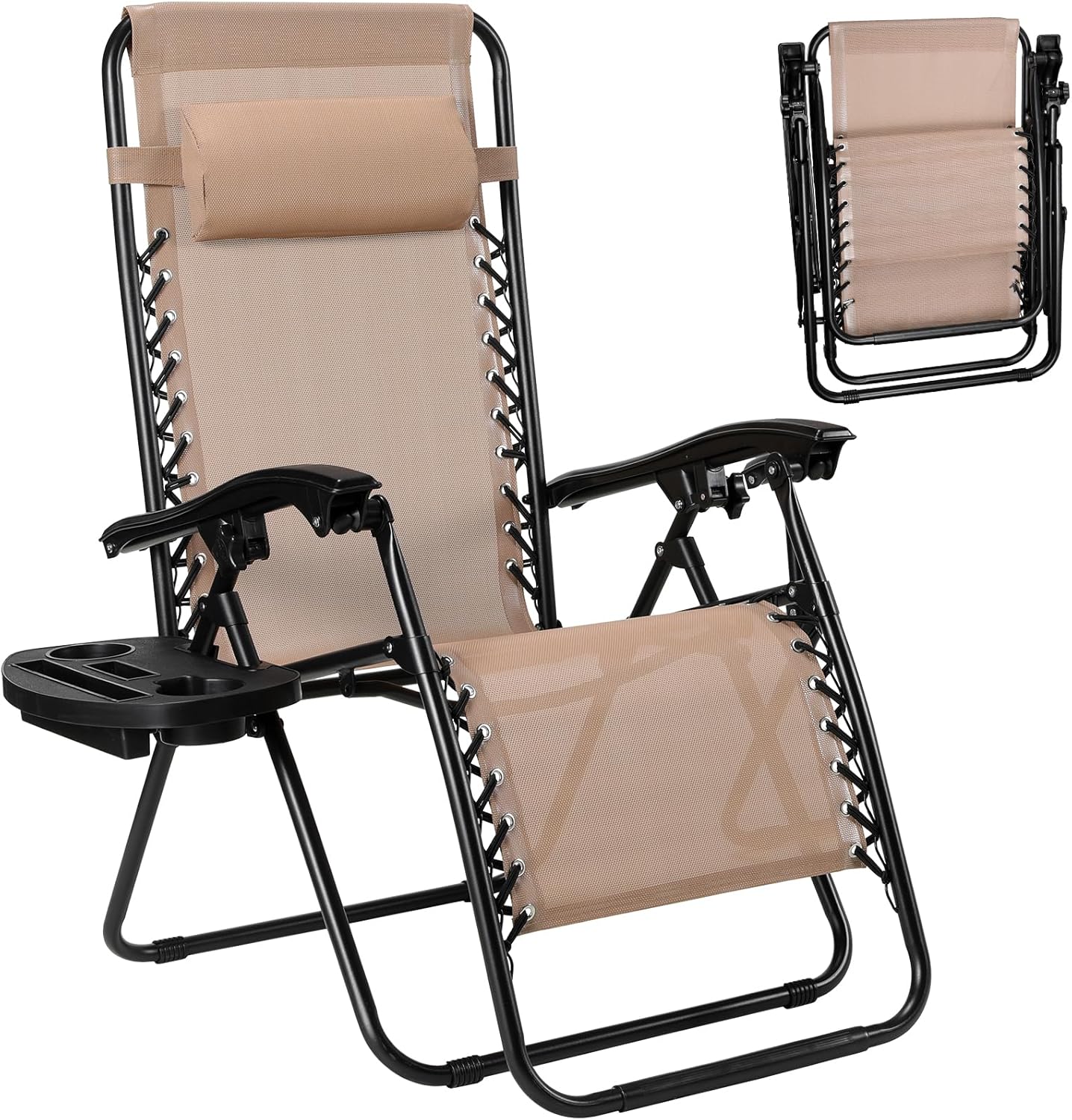 LAZY BUDDY Zero Gravity Chair Set of 2, Outdoor Folding Lounge with Detachable Headrest & Holder Tray, Adjustable Textilene Lawn Reclining, No Assembly Required, for Patio, Backyard, Garden, 330LBS