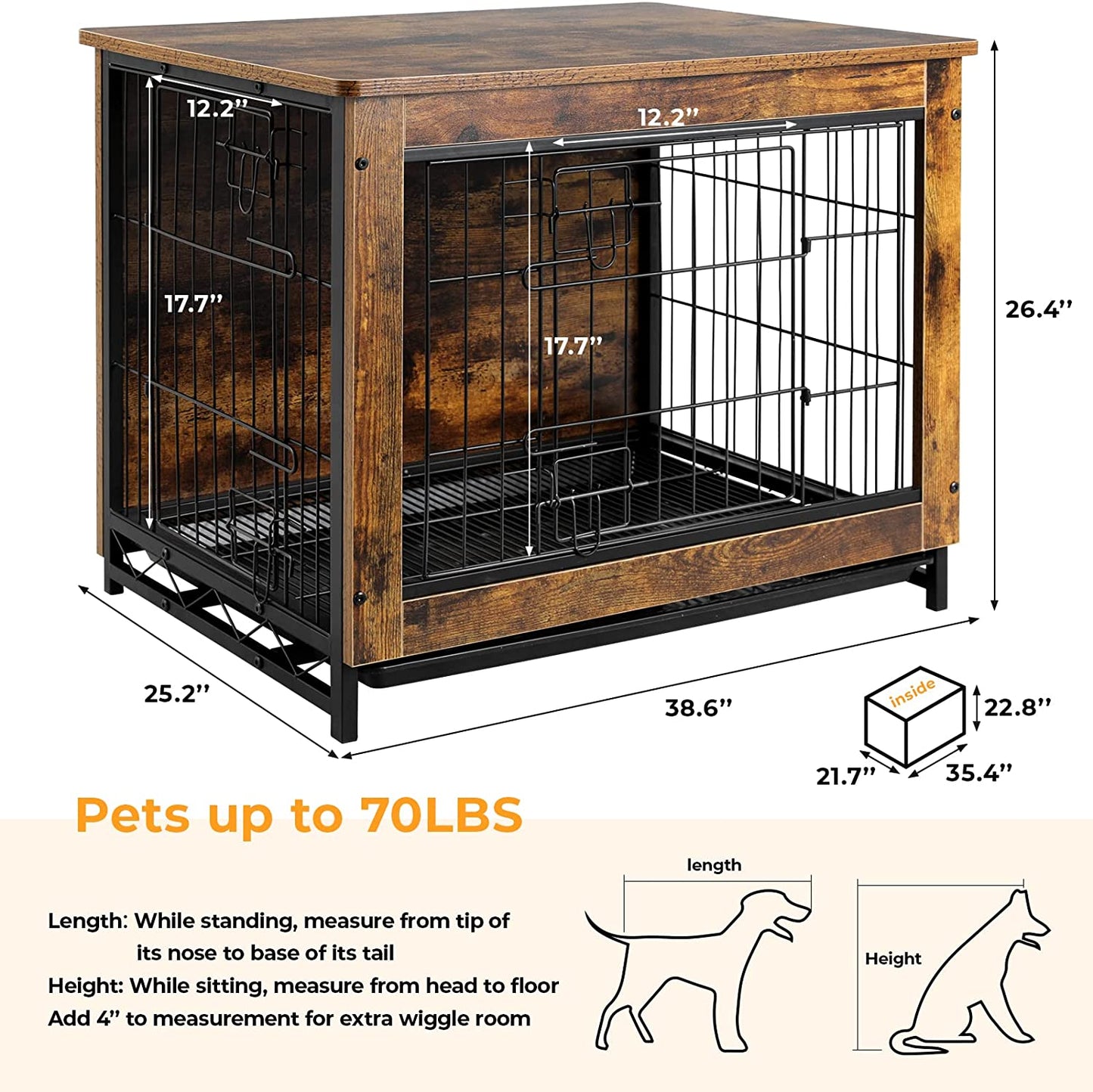 LAZY BUDDY Dog Crate Furniture for Small / Medium Dogs, Indoor Dog Kennel Side End Table Wooden Dog Cage with Removable Tray
