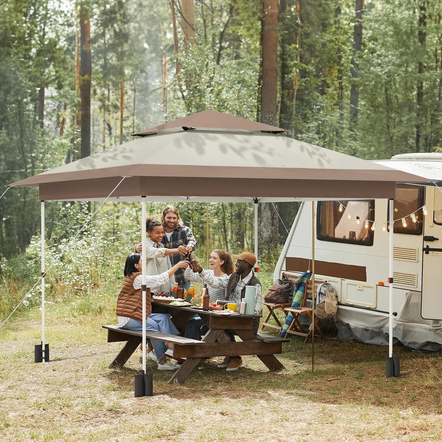 LAZY BUDDY 13'x13' Pop Up Canopy Tent with 1-Person Set up, Camping Instant Durable Shelter, Outdoor Gazebo Beach Shade with Wheeled Bag, 4 Sand Bags