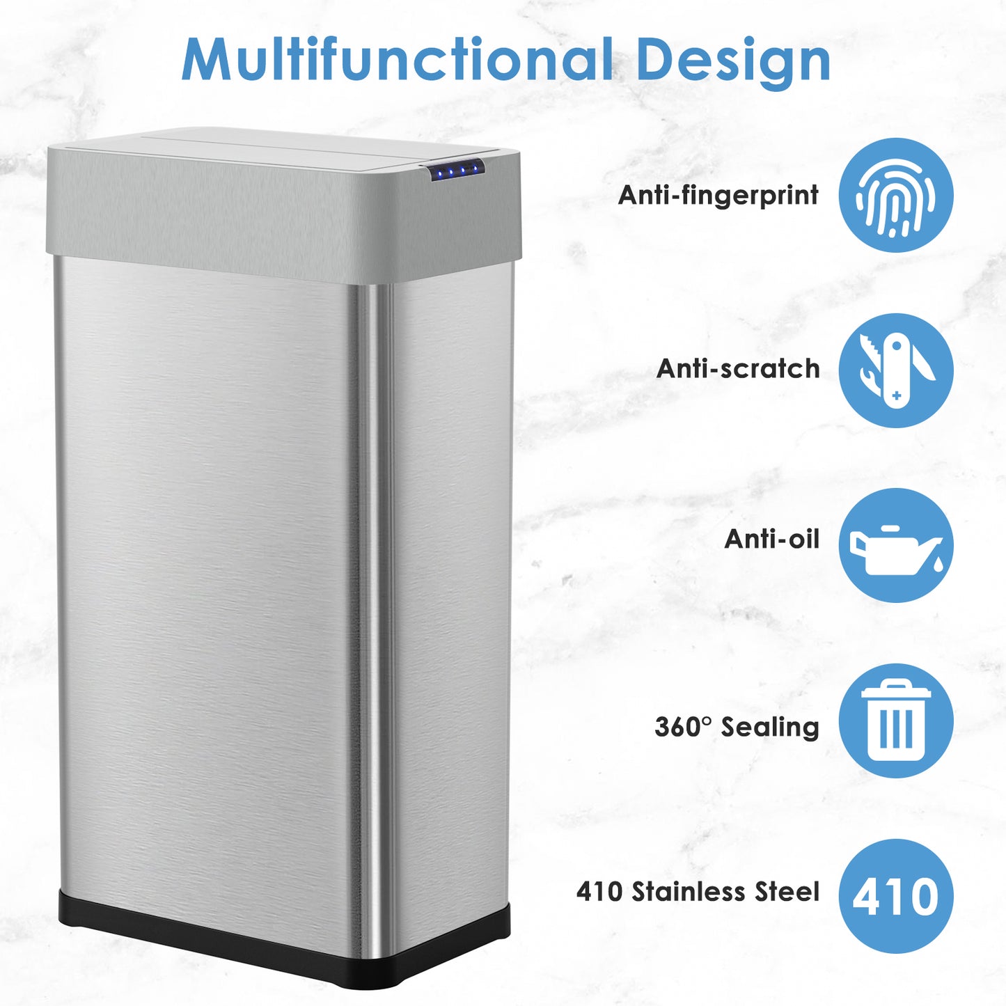 LAZY BUDDY 18.5/21.1 Gal Automatic Trash Can, Motion Sensor Garbage Bin W/ Soft-Close, Wings-Open Kitchen Trash Can for Living, Dining room, Kitchen, Silver Stainless Steel
