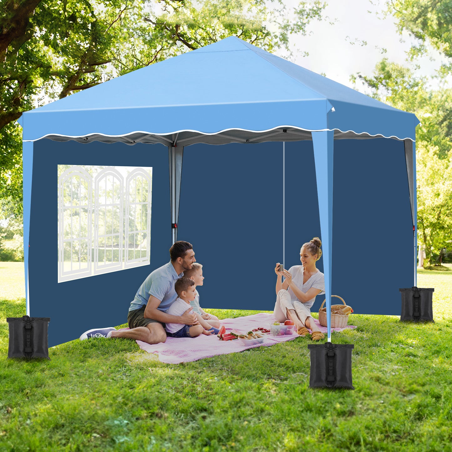 LAZY BUDDY 10'x10' Ez Pop Up Canopy Tent Wedding Party Instant Gazebo Tent Outdoor Shelter with 4 Sidewalls