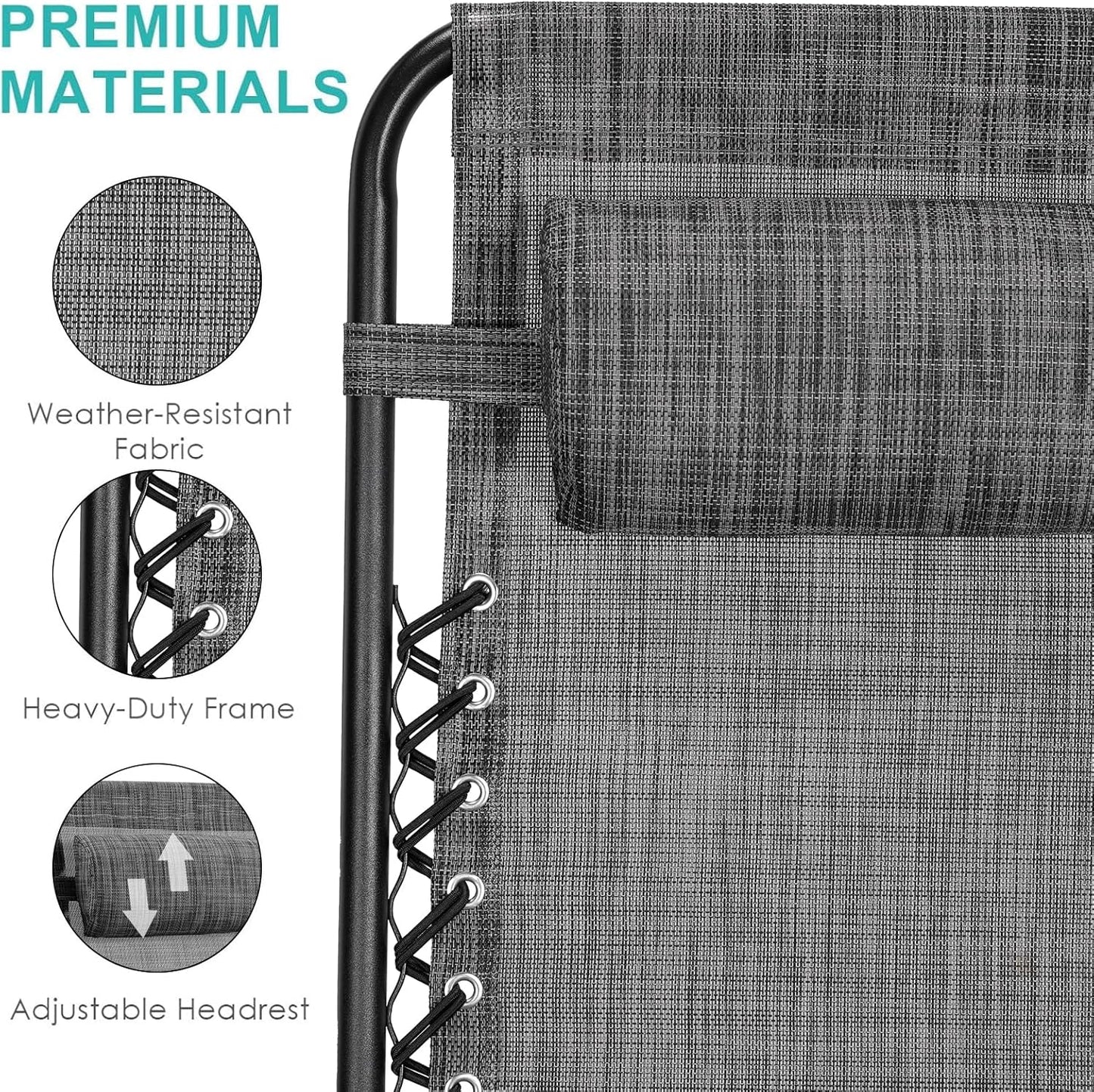 LAZY BUDDY Zero Gravity Chair Set of 2, Outdoor Folding Lounge with Detachable Headrest & Holder Tray, Adjustable Textilene Lawn Reclining, No Assembly Required, for Patio, Backyard, Garden, 330LBS