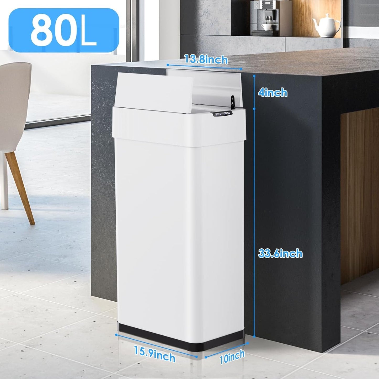 LAZY BUDDY 18.5/21.1 Gal Automatic Trash Can, Motion Sensor Garbage Bin W/ Soft-Close, Wings-Open Kitchen Trash Can for Living, Dining room, Kitchen, Silver Stainless Steel