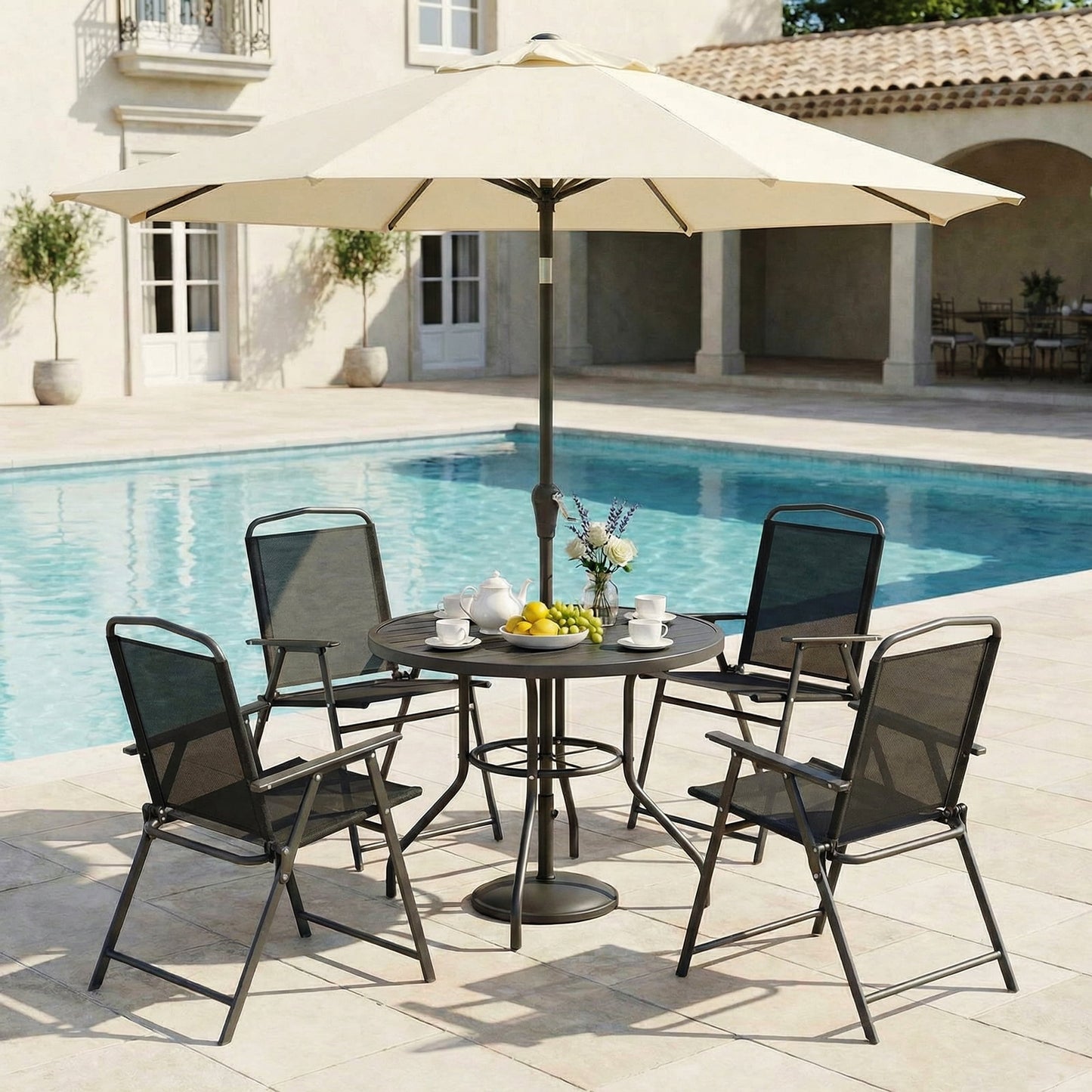 LAZY BUDDY Folding Patio Chairs Set of 2/4, Outdoor Dining Chairs with Armrests, Breathable Textilene & Steel Frame for Lawn, Garden, Yard or Poolside