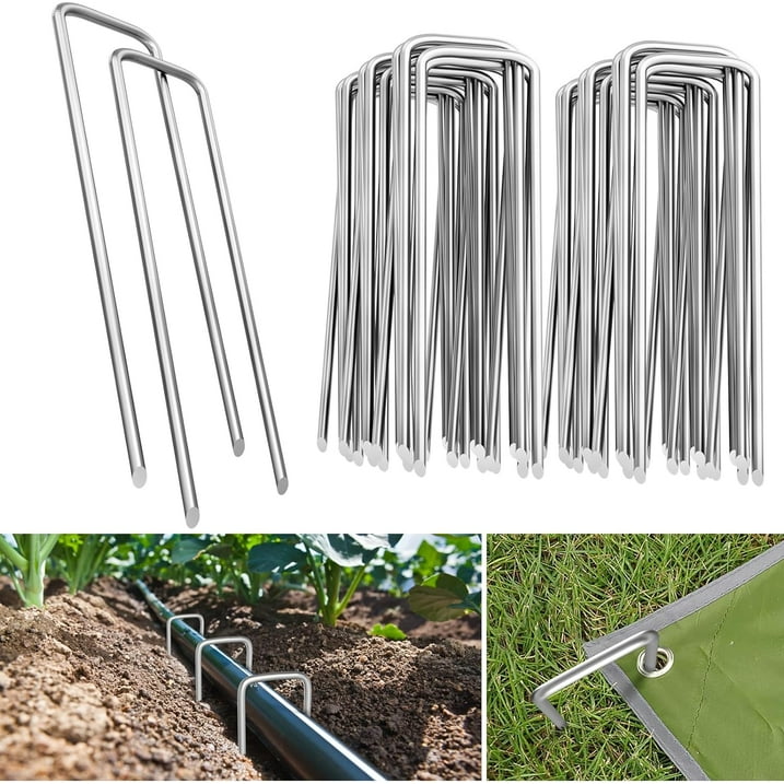 LAZY BUDDY Garden Stakes 6 Inch 11 Gauge Fixing Stakes Nails for Weed Barrier Fabric, Ground Cover, Artificial Turf