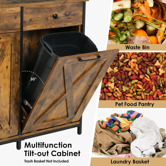 LAZY BUDDY Double Tilt Out Trash Cabinet, Wooden 20 Gallon Kitchen Garbage Can Holder Free Standing
