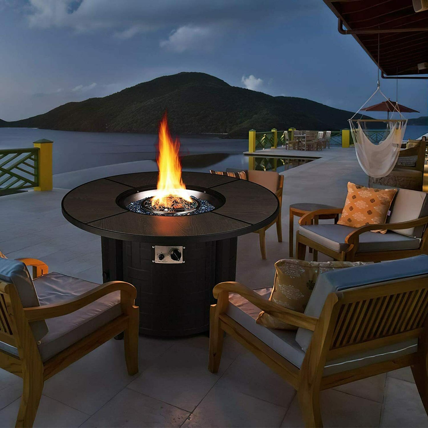 GARTIO 42" Round 50000 BTU Propane Fire Pit Table with Rain Cover & Fire Glass