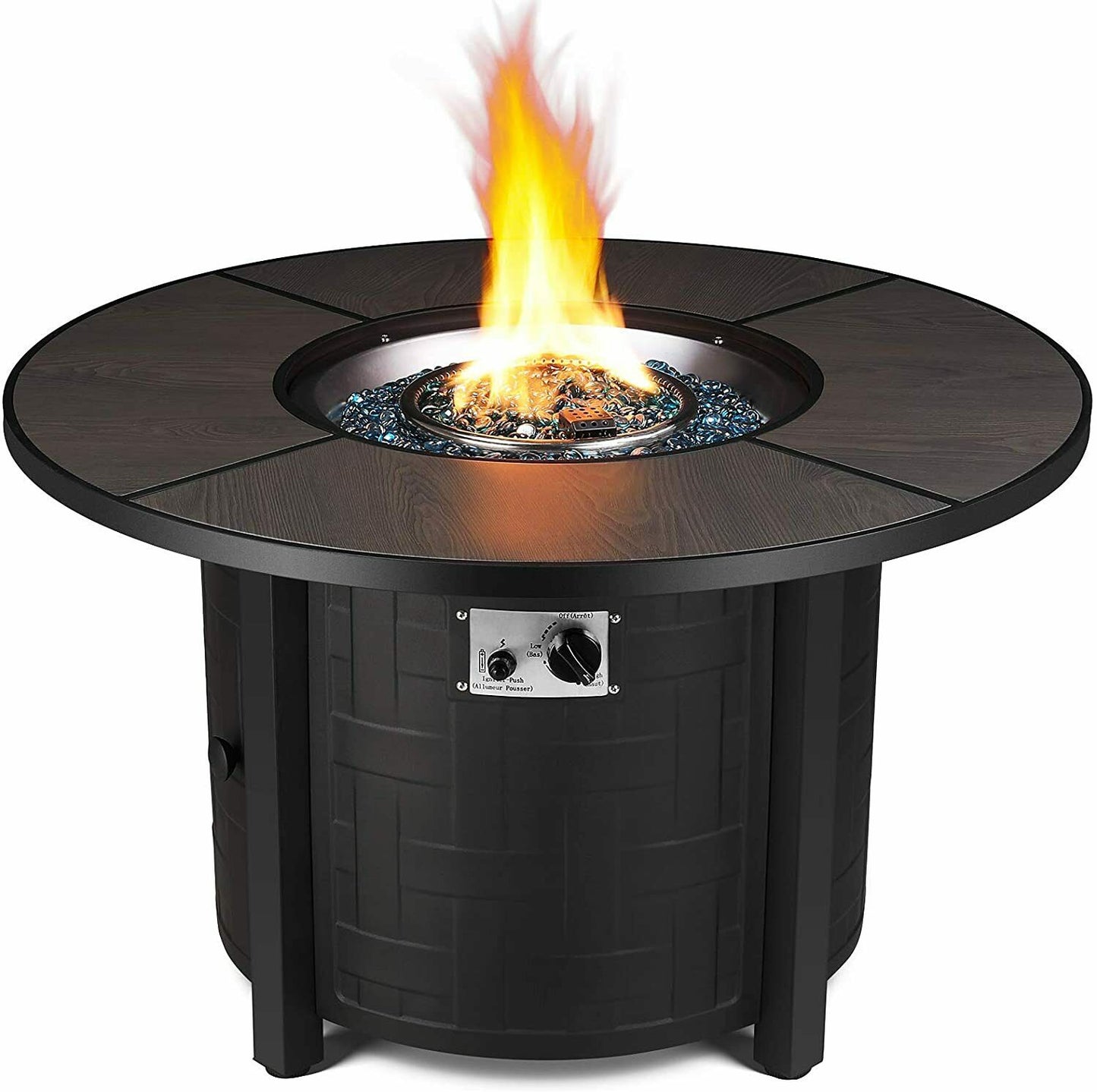 GARTIO 42" Round 50000 BTU Propane Fire Pit Table with Rain Cover & Fire Glass