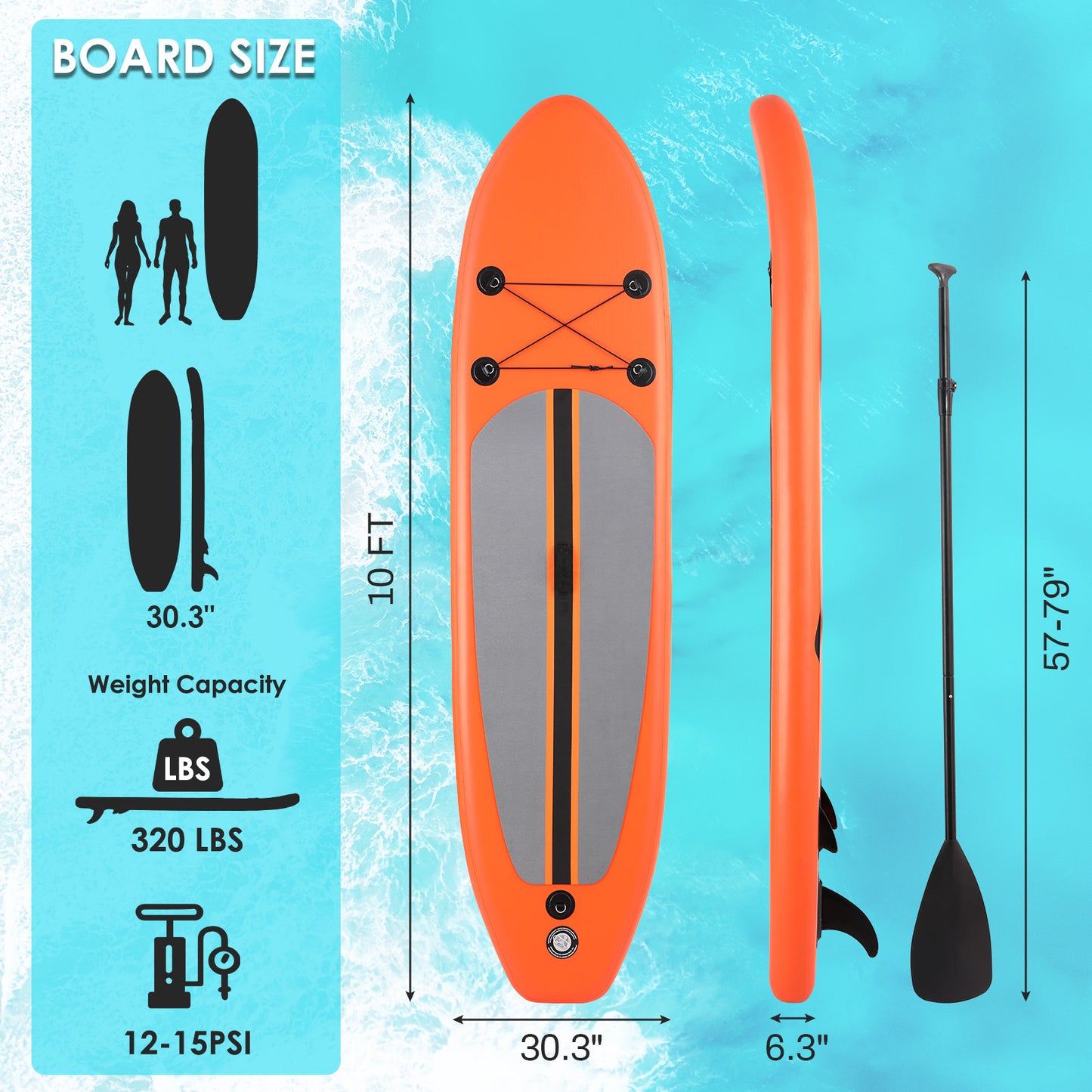 streakboard Inflatable Paddle Boards, 10FT Stand Up Paddle Board Surfboard with Paddle, Pump, Bag and Fin