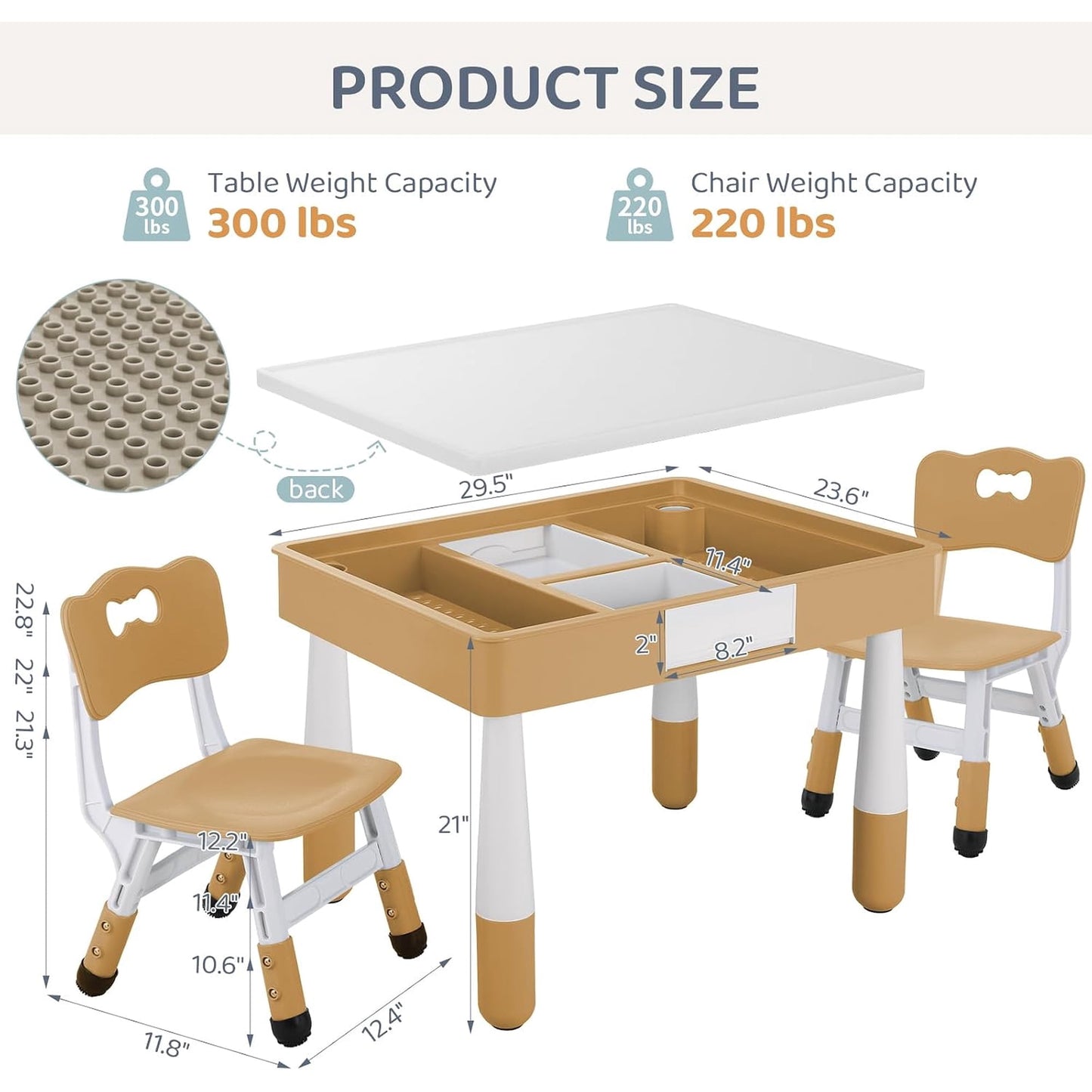 LAZY BUDDY Kids Table and Chairs Set with Storage, Height Adjustable Toddler Activity Table and 2 Chairs Set with 2 in 1 Graffiti/Block Building Desktop, for Playroom, Preschool, Classroom