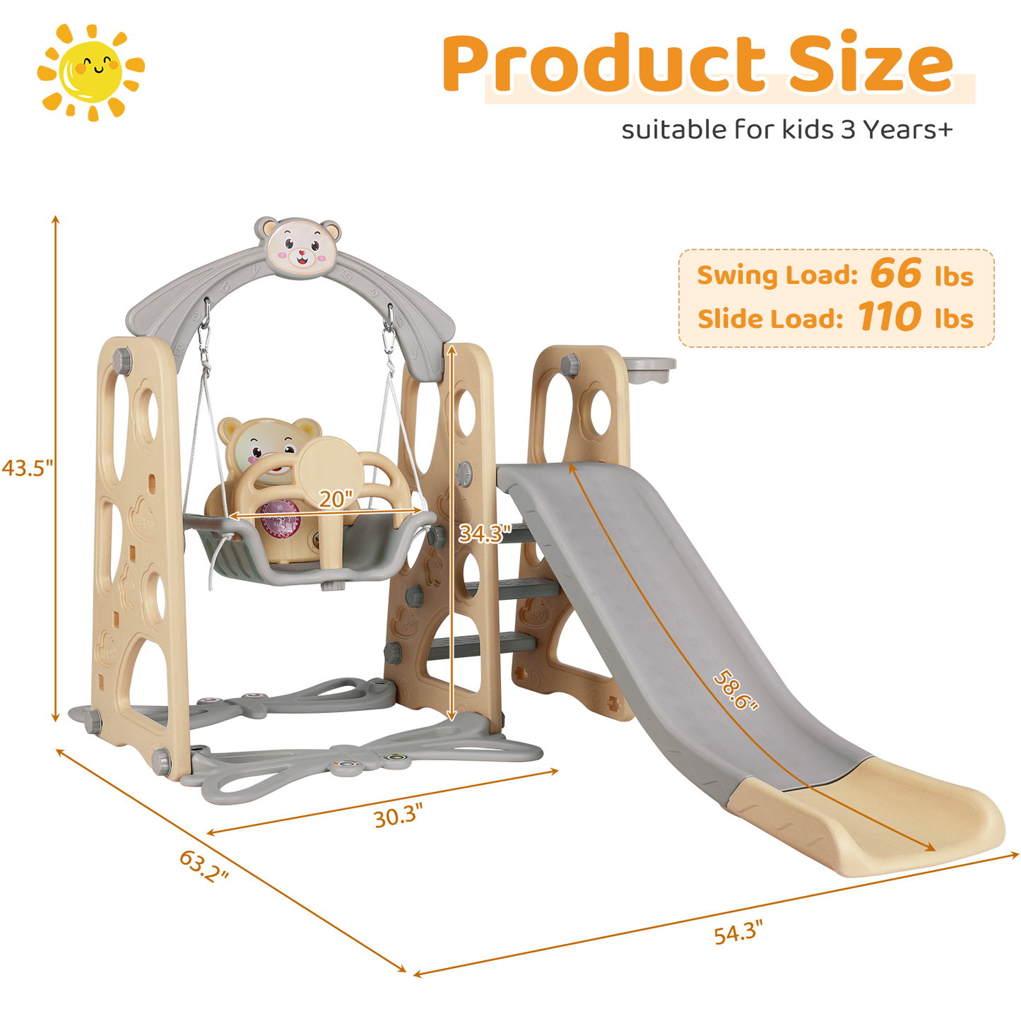 LAZY BUDDY 4 in 1 Toddler Slide and Swing Set, Kids Slide for Age 1-8, Freestanding Slide Climber Playset, Yellow