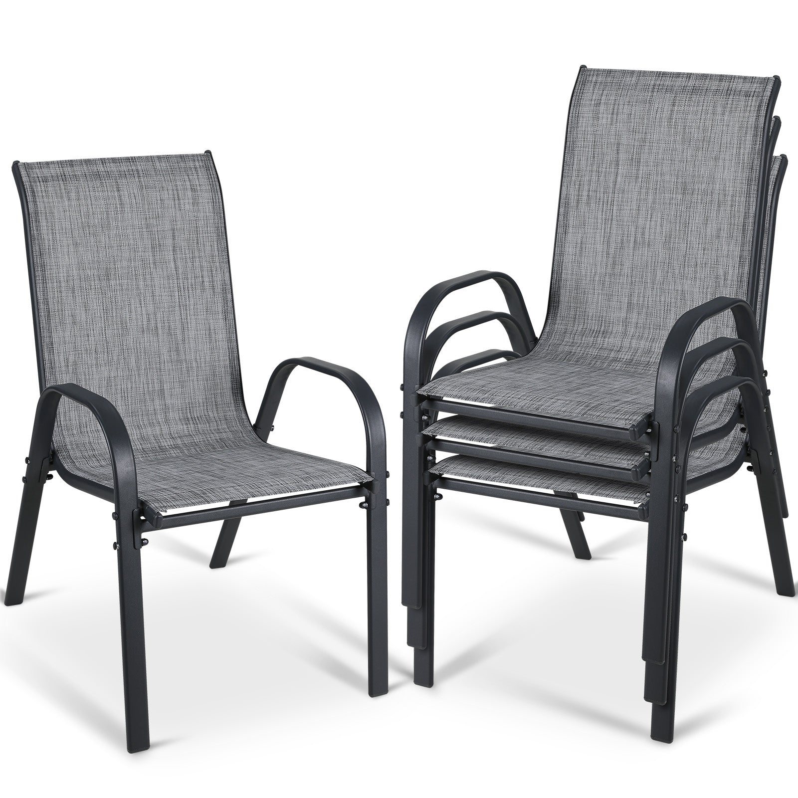 Stackable Armchars LAZY BUDDY 4 Pcs Patio Dining Chairs, Outdoor Stackable Armchair, Heav ...