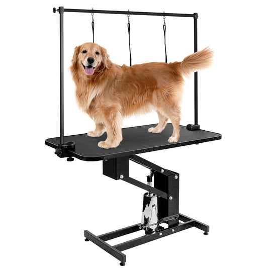 LAZY BUDDY 43'' Hydraulic Dog Grooming Table, Heavy Duty Pet Trimming Table with Arm, Nooses