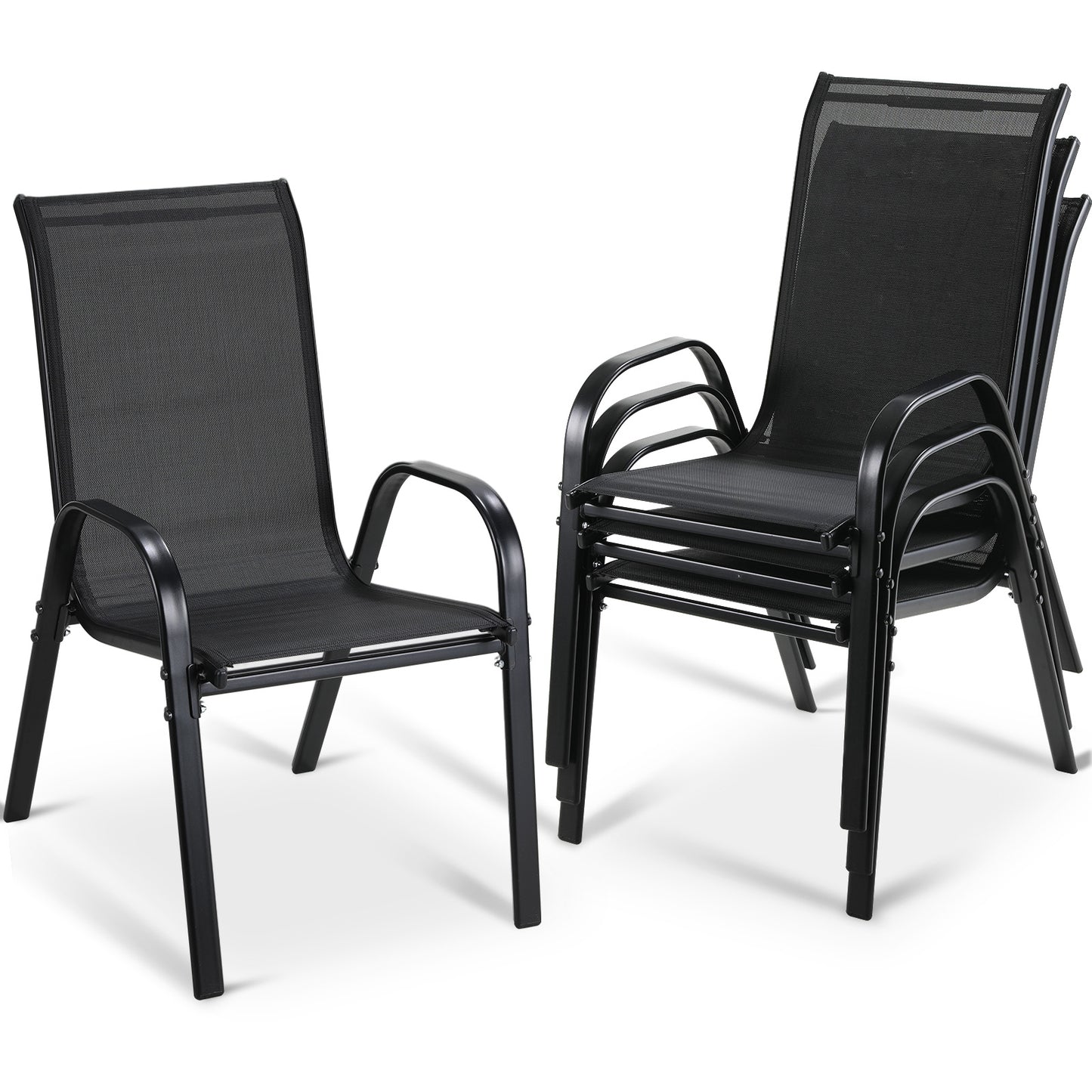 LAZY BUDDY 4 Pcs Patio Dining Chairs, Outdoor Stackable Armchair, Heavy Duty Breathable Lawn Chairs Set for Backyard, Garden, Deck, Front Porch, 330 LBS