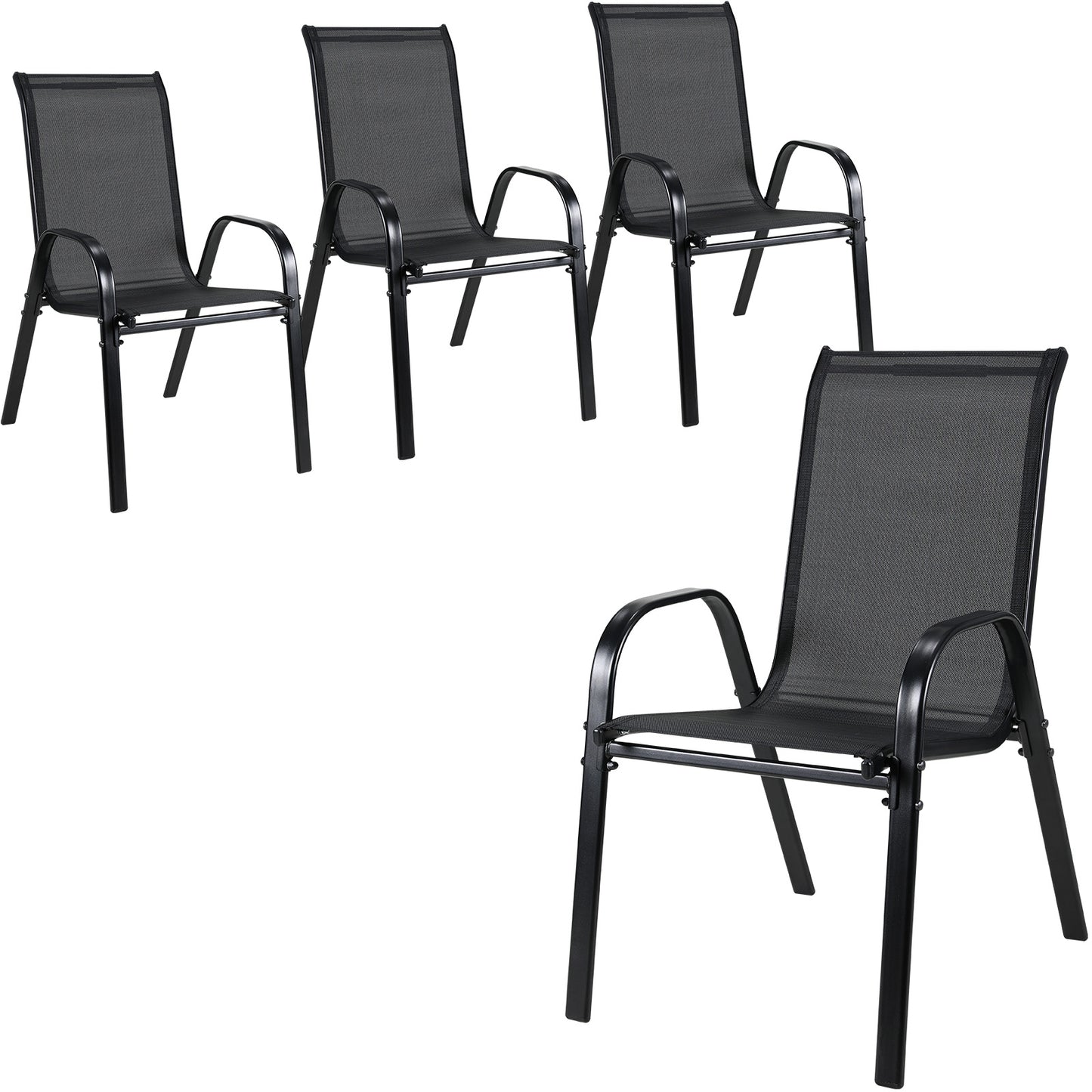 LAZY BUDDY Patio Dining Chairs Set of 4, Outdoor Stackable Chairs, Patio Armchair with Breathable Fabric for Backyard Deck, 330 LBS, Grey