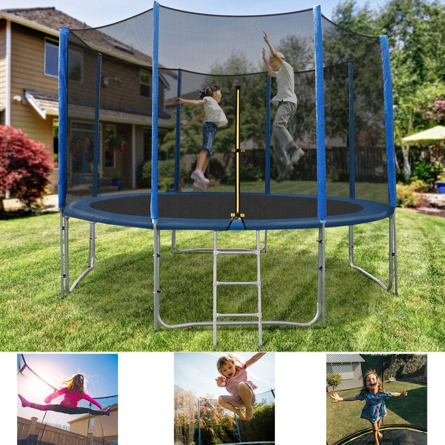 LAZY BUDDY 8/10FT Round Trampoline with Safety Enclosure Net, Outdoor Trampoline for Kids, Heavy Duty Jumping Mat & Spring Cover Padding