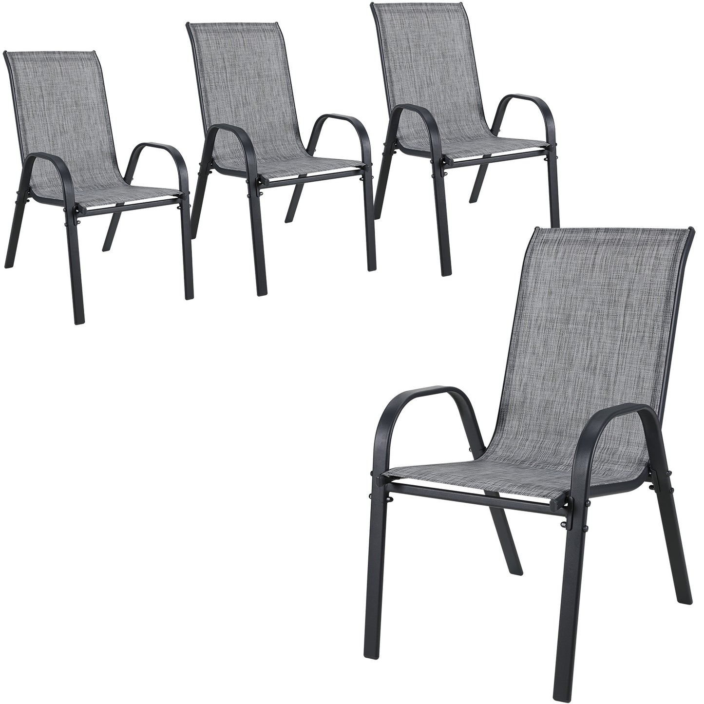 LAZY BUDDY Patio Dining Chairs Set of 4, Outdoor Stackable Chairs, Patio Armchair with Breathable Fabric for Backyard Deck, 330 LBS, Grey