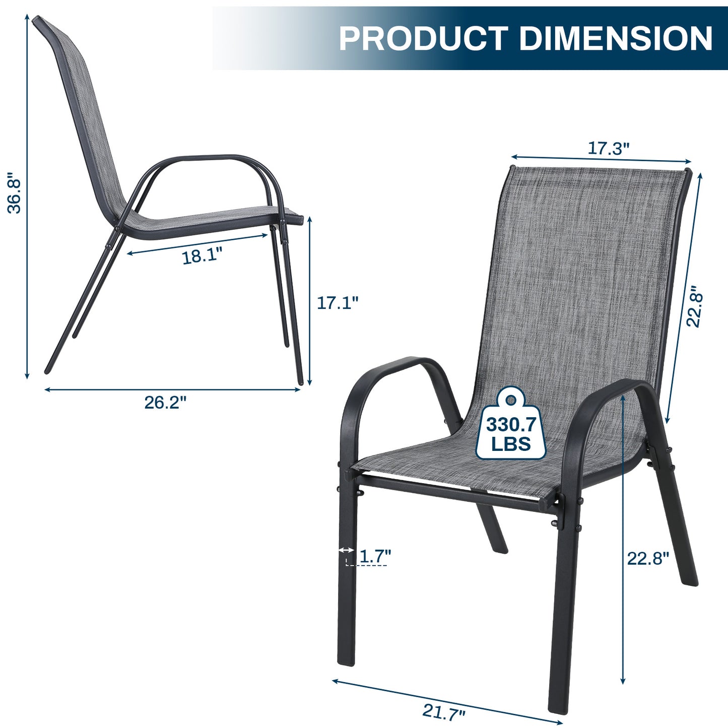 LAZY BUDDY 4 Pcs Patio Dining Chairs, Outdoor Stackable Armchair, Heavy Duty Breathable Lawn Chairs Set for Backyard, Garden, Deck, Front Porch, 330 LBS