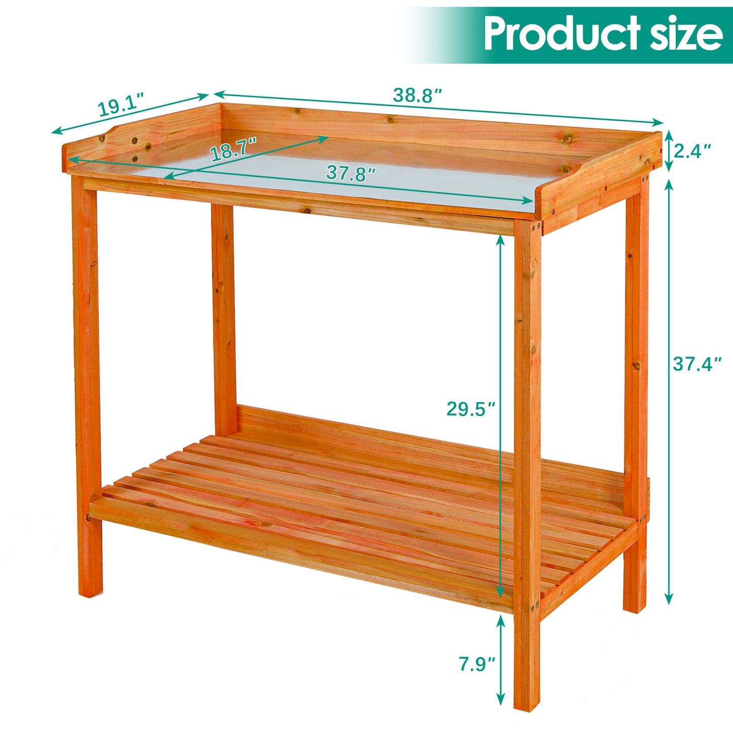 LAZY BUDDY Outdoor Garden Potting Bench, Wooden Workstation Table with Storage Shelf, Metal Tabletop