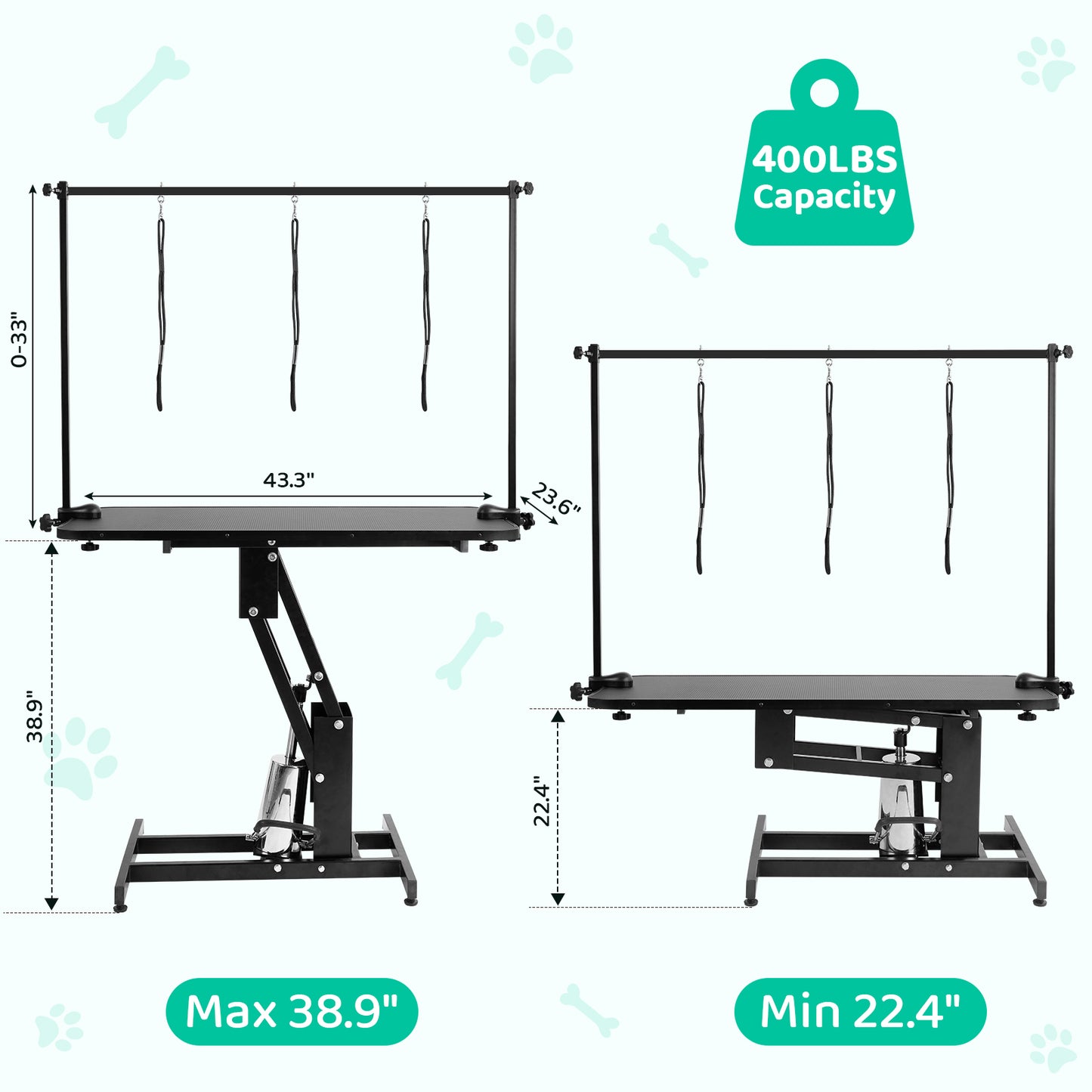 LAZY BUDDY 43'' Hydraulic Dog Grooming Table, Heavy Duty Pet Trimming Table with Arm, Nooses