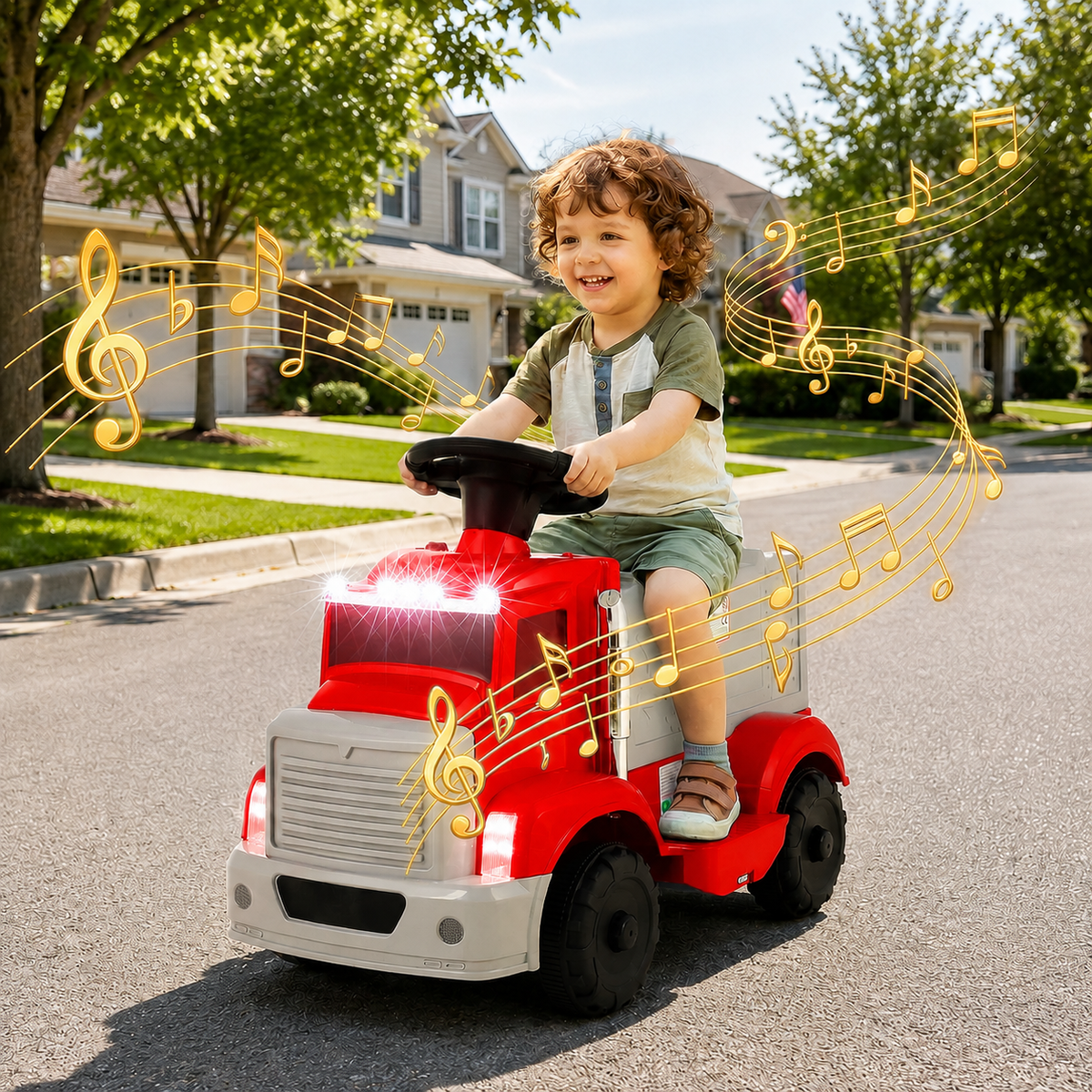 LAZY BUDDY 6V Kids Ride-on Truck, Battery Powered Electric Ride on Toy Car with Dual-Door Storage, LED Lights