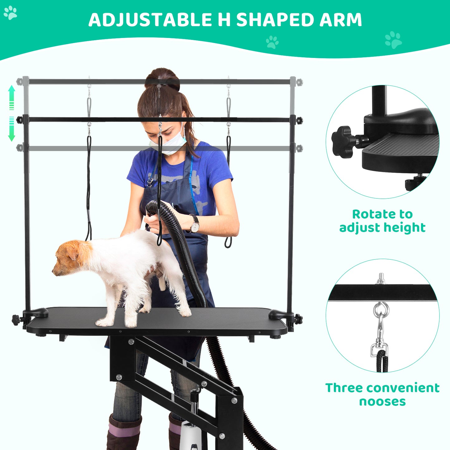 LAZY BUDDY 43'' Hydraulic Dog Grooming Table, Heavy Duty Pet Trimming Table with Arm, Nooses