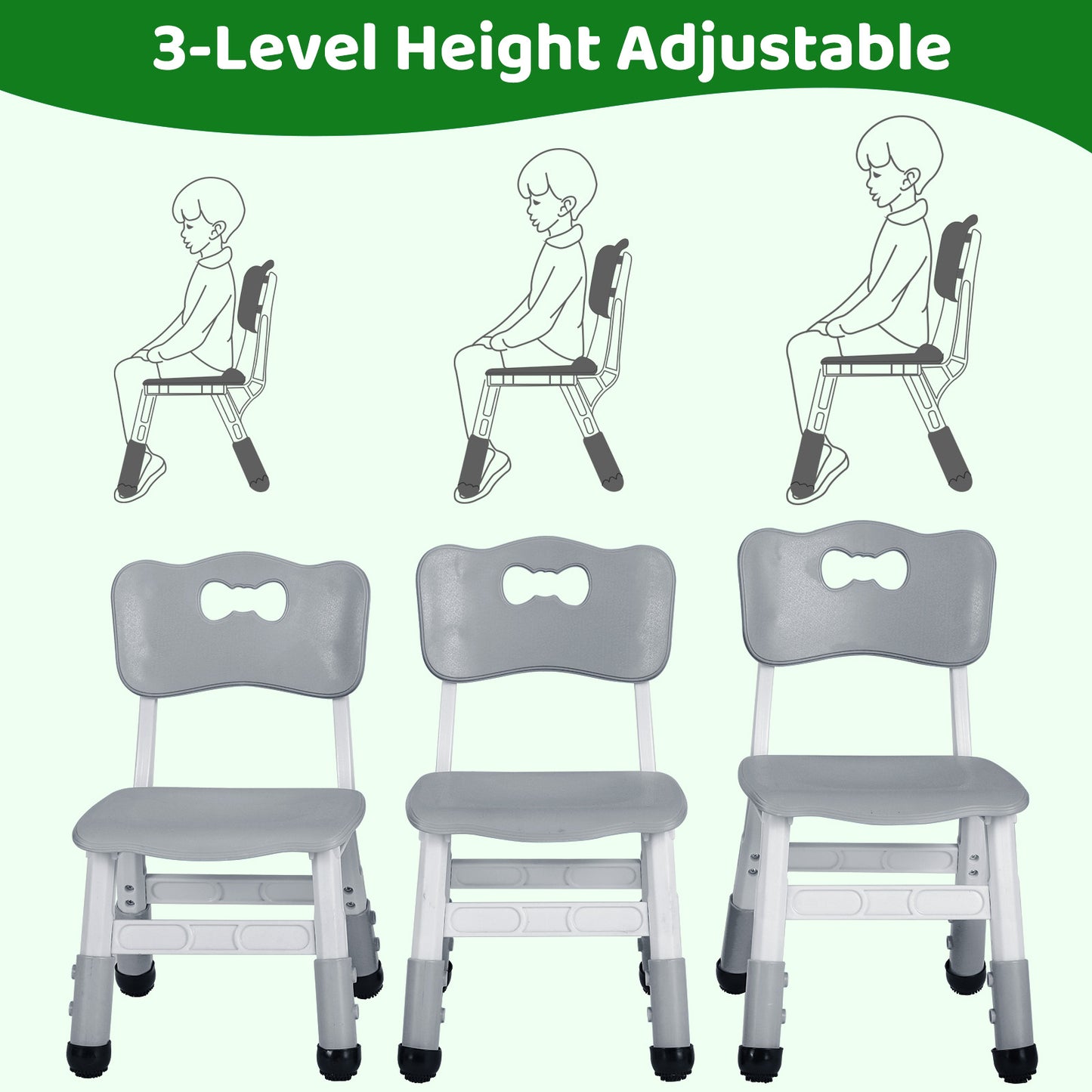 LAZY BUDDY Adjustable Kid Chairs Set, Plastic Toddler Chairs Stackable Children Seats for Home, Daycare Center, Classroom