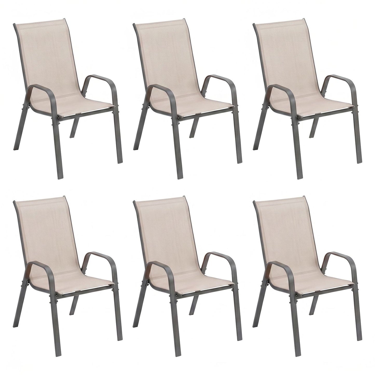 LAZY BUDDY Patio Chairs Set of 6, Stackable Outdoor Dining Chairs for All Weather Textilene Fabric & Metal Frame, Outdoor Chairs Set for Backyard Deck Garden