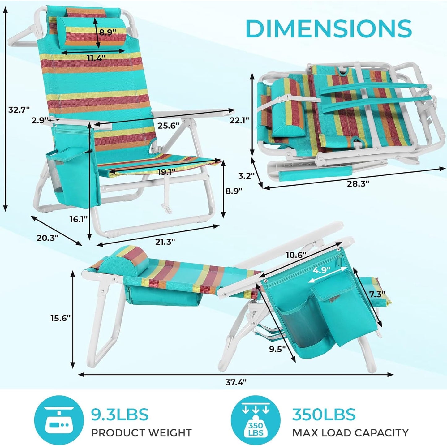 LAZY BUDDY  Low Beach Chair, Backpack Beach Chair for Adults with 5-Position, Lightweight Folding Beach Camping Chairs with Cup Holder, Storage Bag