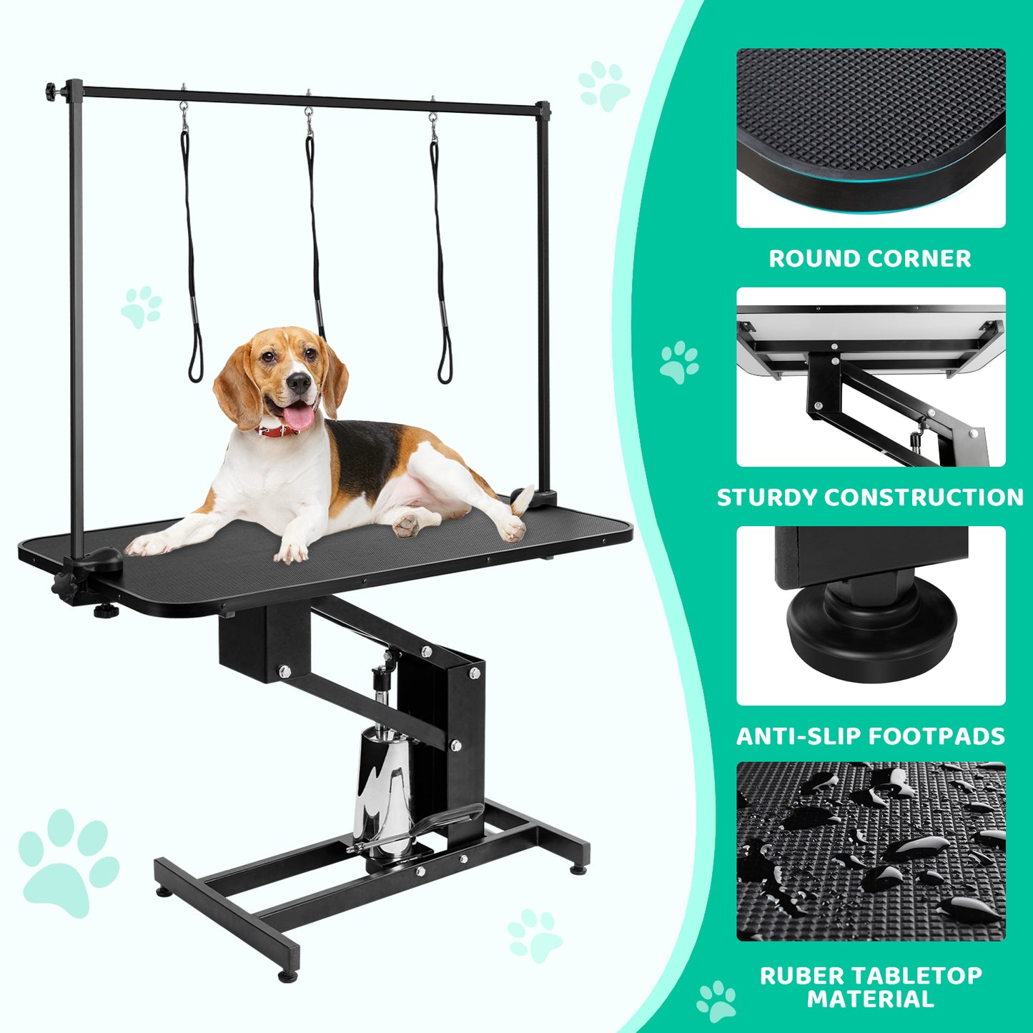 LAZY BUDDY 43'' Hydraulic Dog Grooming Table, Heavy Duty Pet Trimming Table with Arm, Nooses