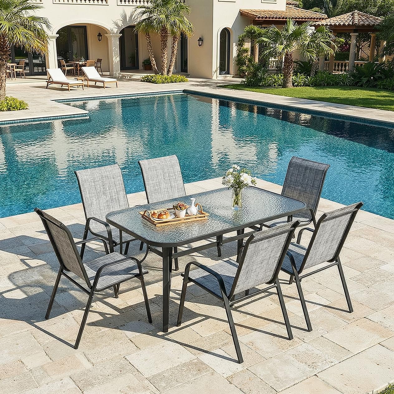 LAZY BUDDY Patio Chairs Set of 6, Stackable Outdoor Dining Chairs for All Weather Textilene Fabric & Metal Frame, Outdoor Chairs Set for Backyard Deck Garden