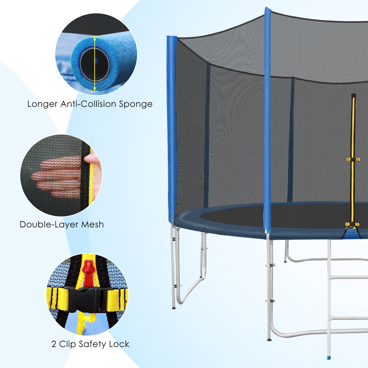 GARTIO 8/10FT Outdoor Backyard Recreational Trampoline with Safety Enclosure Net for Kids & Adults