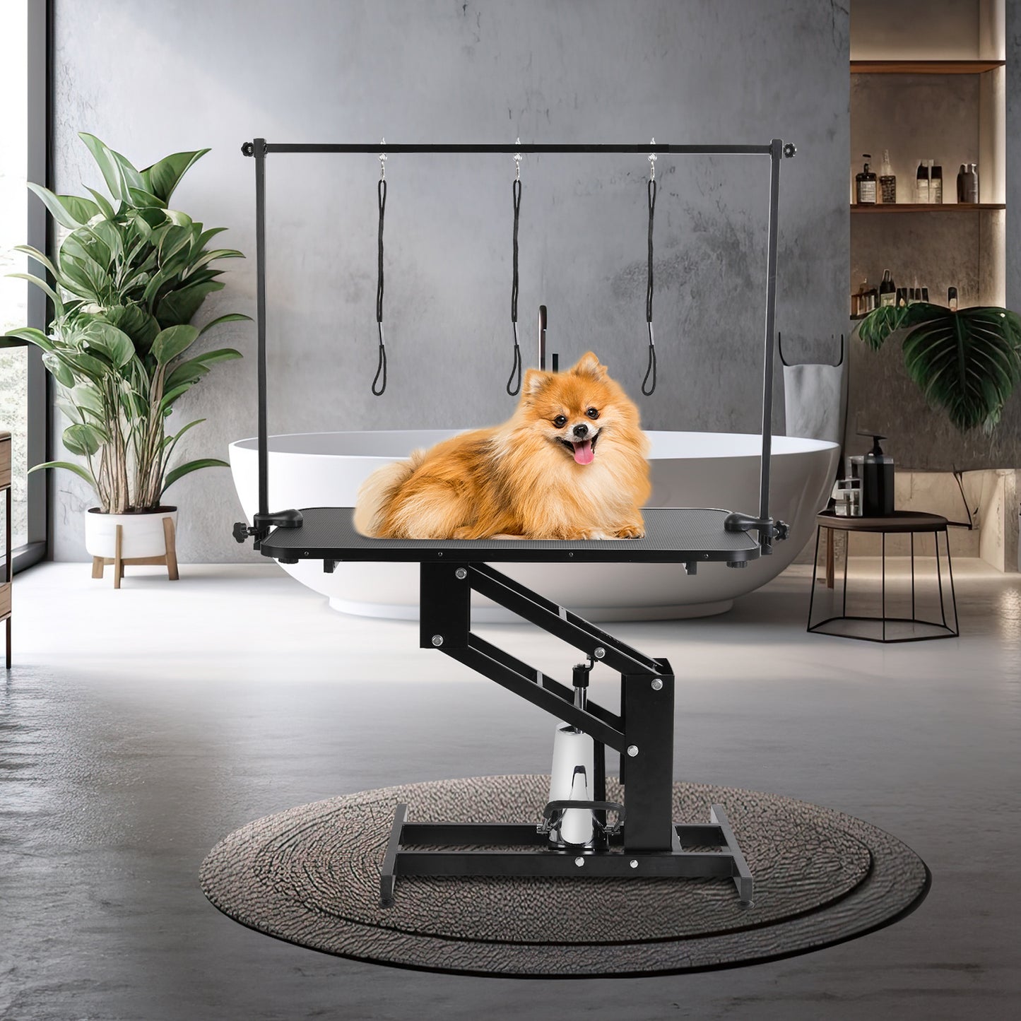 LAZY BUDDY 43'' Hydraulic Dog Grooming Table, Heavy Duty Pet Trimming Table with Arm, Nooses