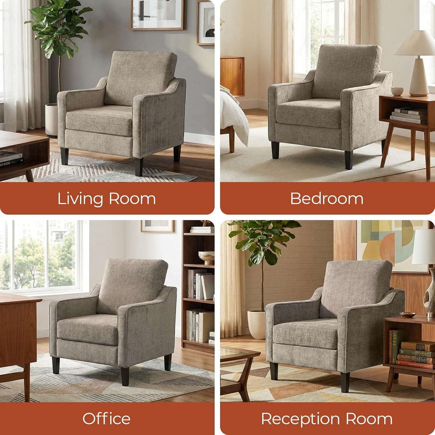 LAZY BUDDY Comfy Accent Chair for Living Room Bedroom and Waiting Room, Upholstered Mid-Century Reading Chair with Removable Cover & Wood Legs, Wide Singe Modern Lounge Sofa