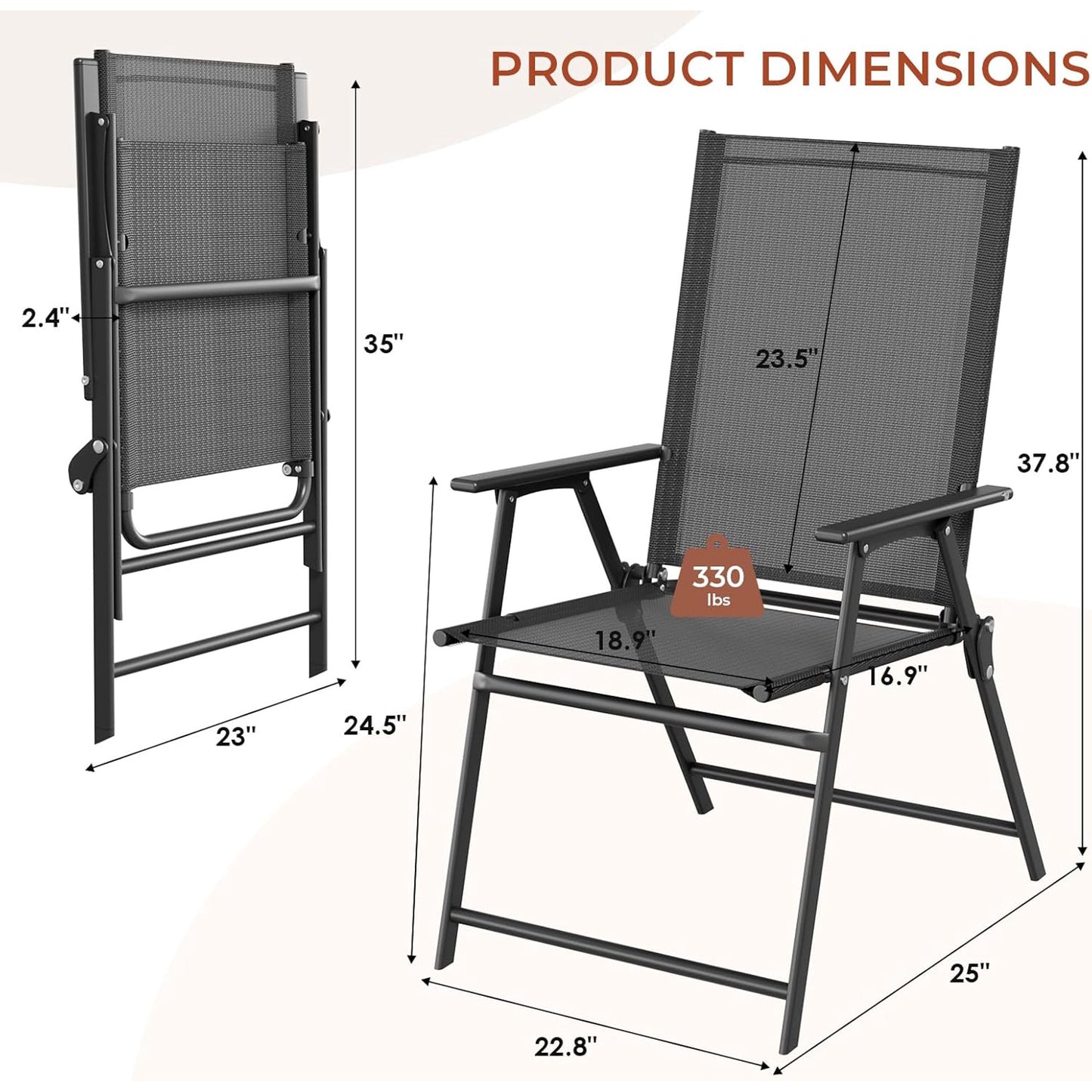 LAZY BUDDY Outdoor Patio Folding Dining Chairs Set of 2/4, with Armrests, Breathable Textilene & Steel Frame, for Lawn, Garden, Yard, Camping