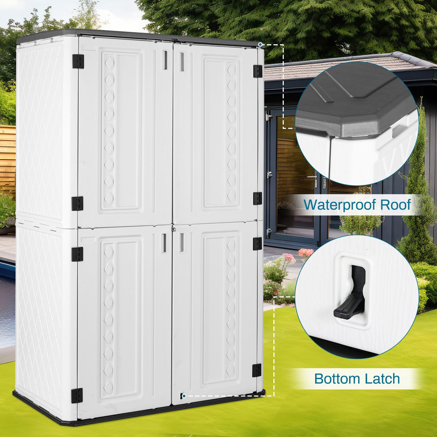 LAZY BUDDY Outdoor Storage Shed 65 Cu.ft , HDPE Resin Vertical Storage Cabinet 50.2" L x 29" W x 79.2" H, White