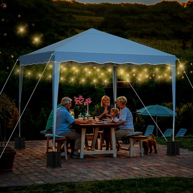 LAZY BUDDY Pop up Canopy Tent, 10x10 ft Commercial Instant Shelter Gazebo with Wheeled Bag, 4 Removable Side Walls, Blue